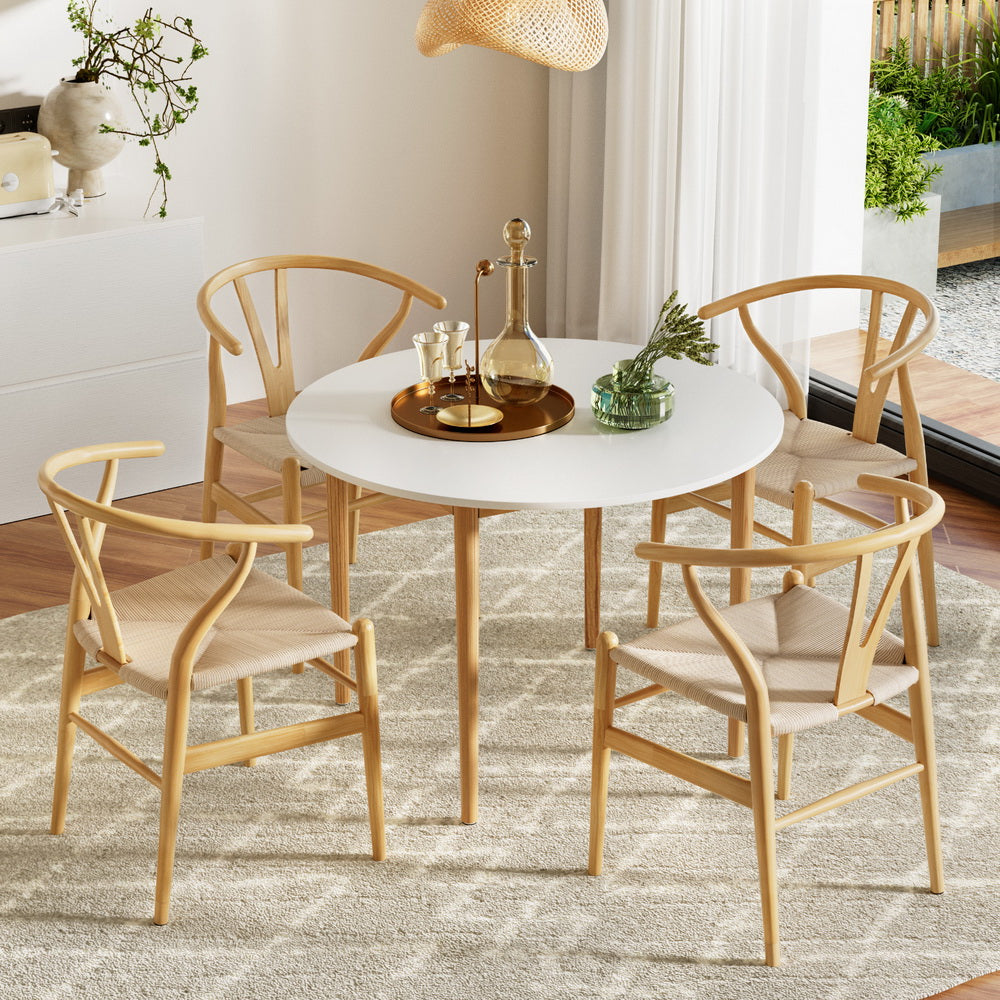 5-Piece Loris Wood Dining Table & Chair Set Wishbone