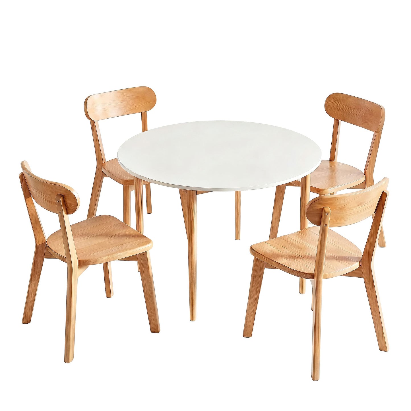5-Piece Ubalo White and Pine Dining Table & Chair Set 108cm Compact Kitchen Table Set