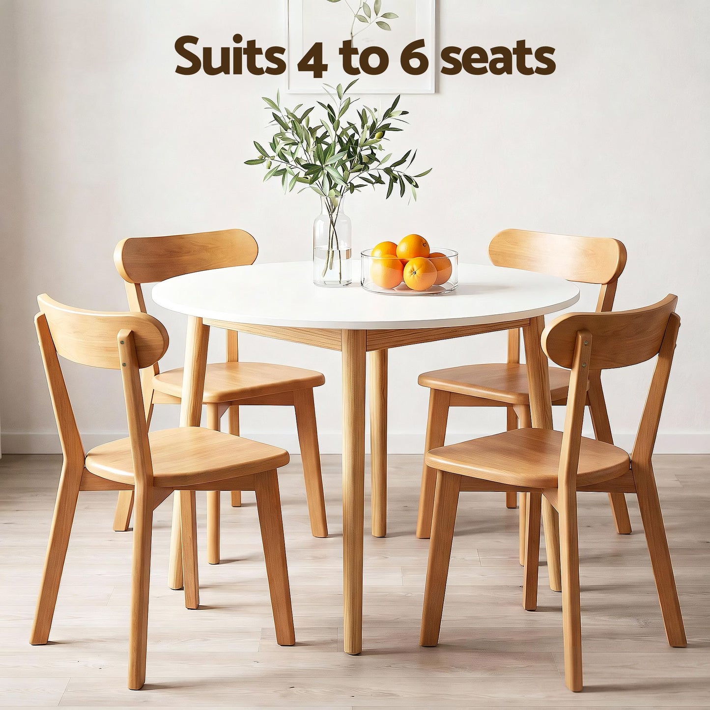 5-Piece Ubalo White and Pine Dining Table & Chair Set 108cm Compact Kitchen Table Set