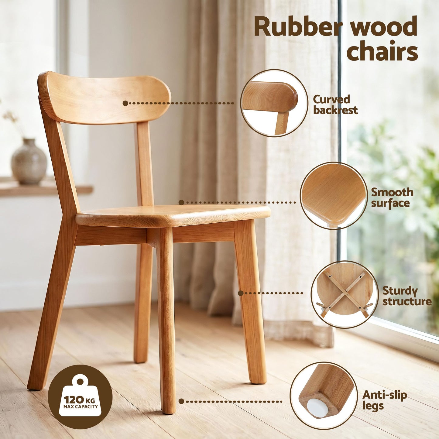 5-Piece Ubalo White and Pine Dining Table & Chair Set 108cm Compact Kitchen Table Set