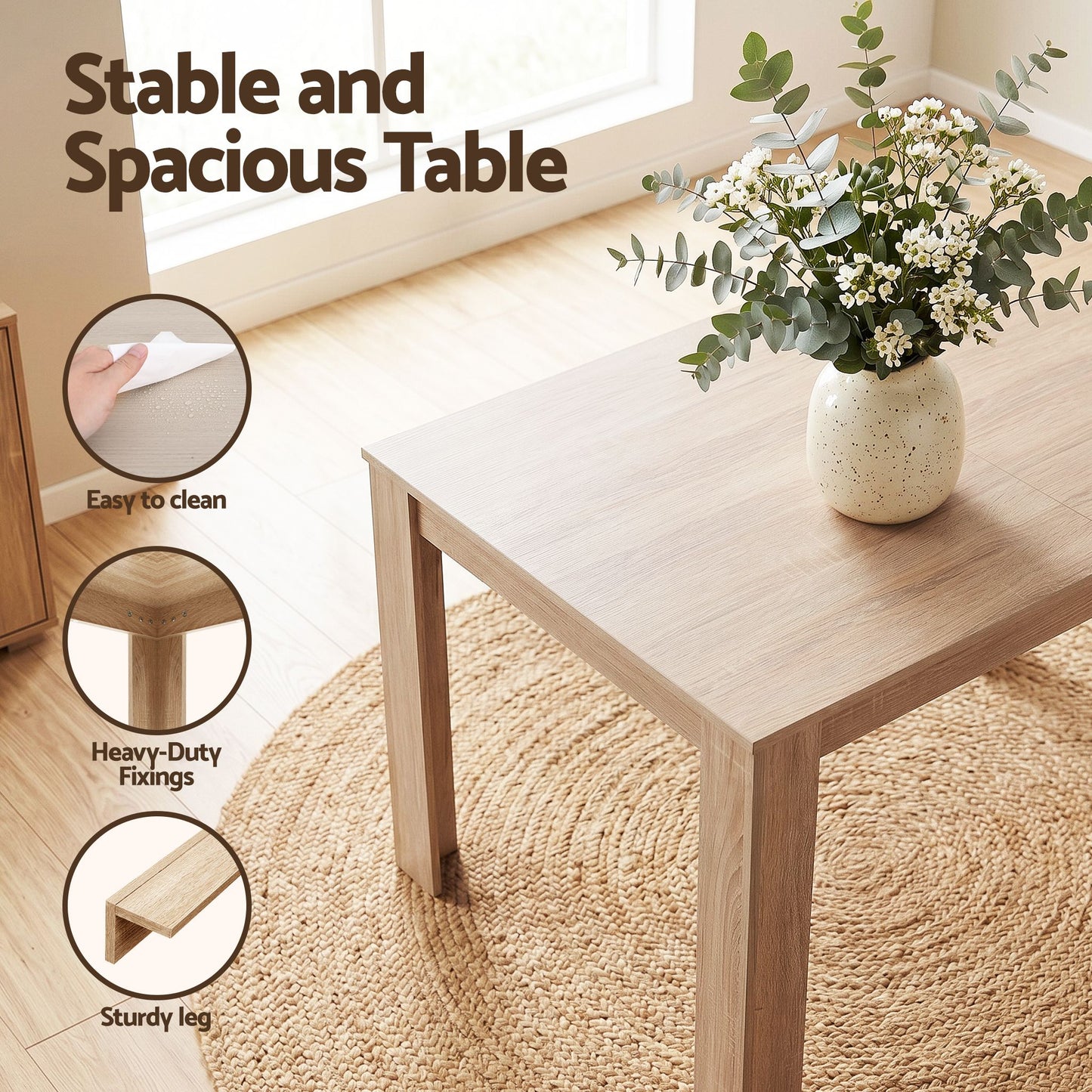 3-Piece Titoo Oak Dining Table & Chair Set 120cm Wooden