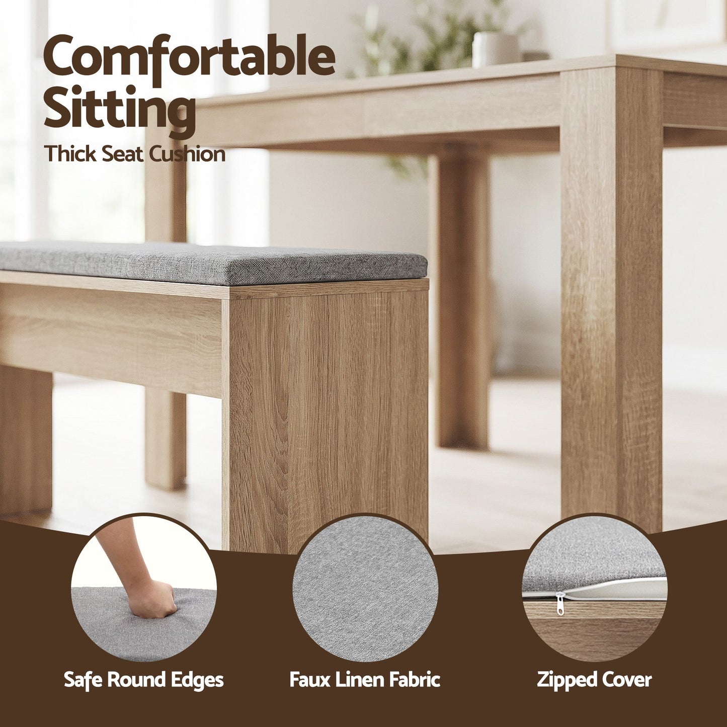 3-Piece Titoo Oak Dining Table & Chair Set 120cm Wooden
