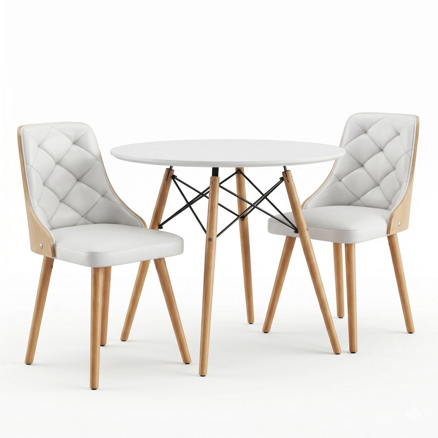 3-Piece Tadde White Dining Table & Chair Set 90cm Round