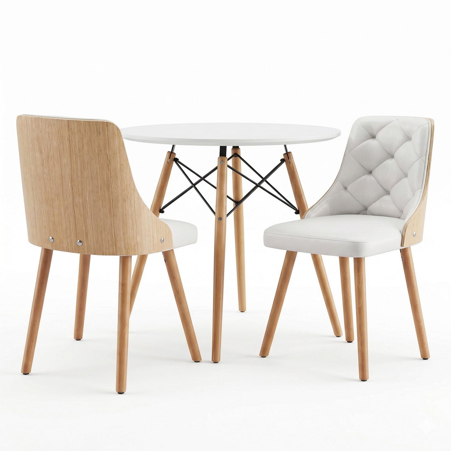 3-Piece Tadde White Dining Table & Chair Set 90cm Round