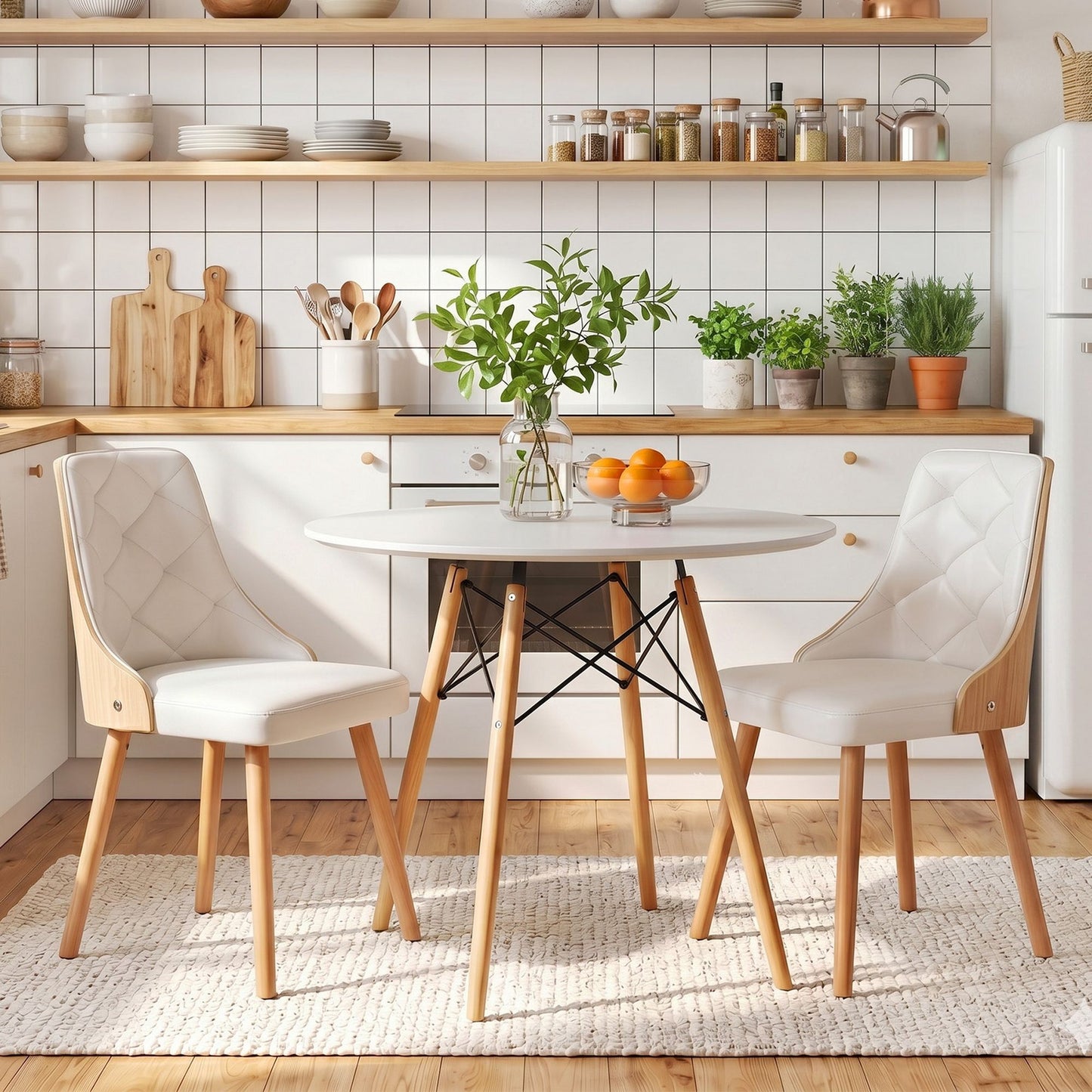 3-Piece Tadde White Dining Table & Chair Set 90cm Round