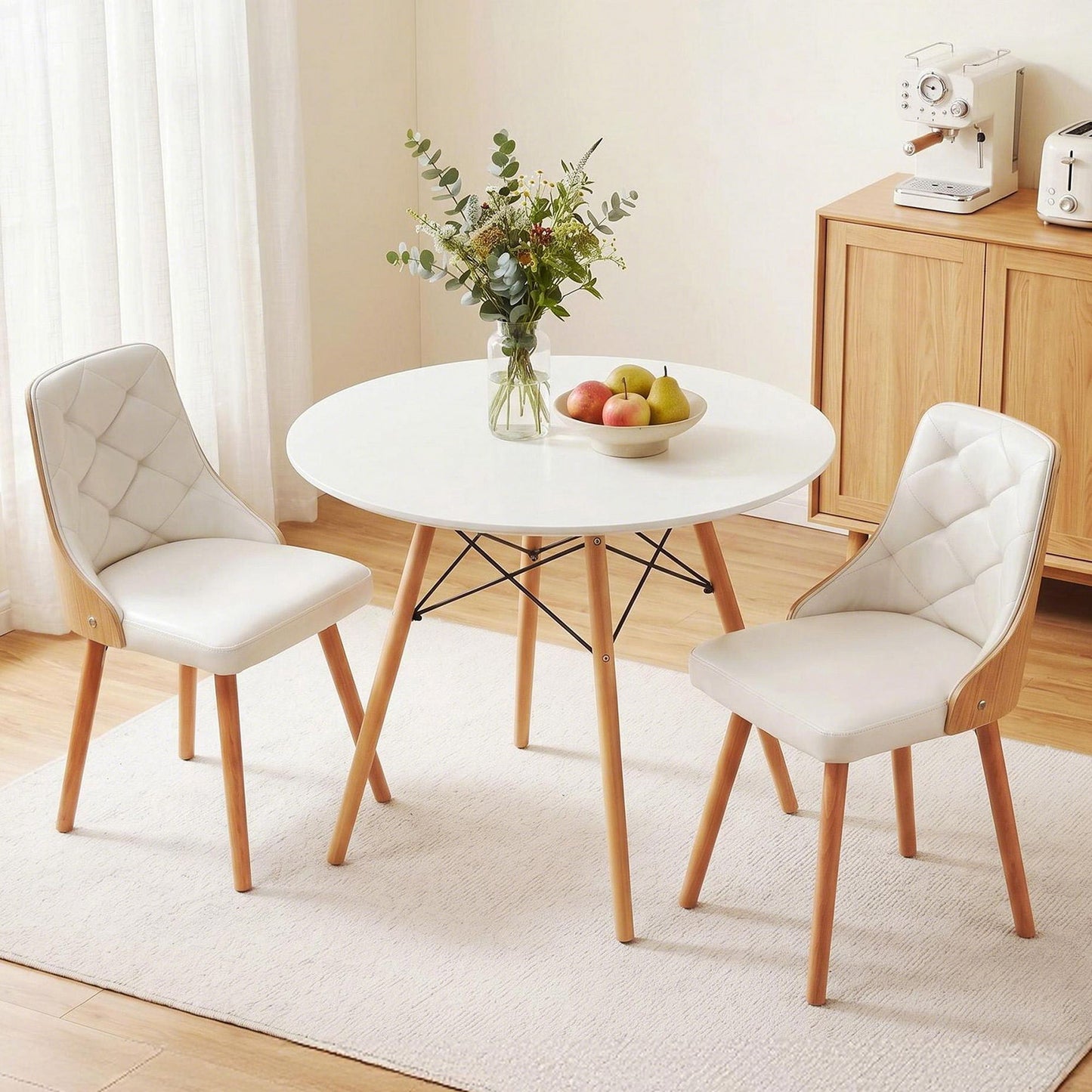 3-Piece Tadde White Dining Table & Chair Set 90cm Round