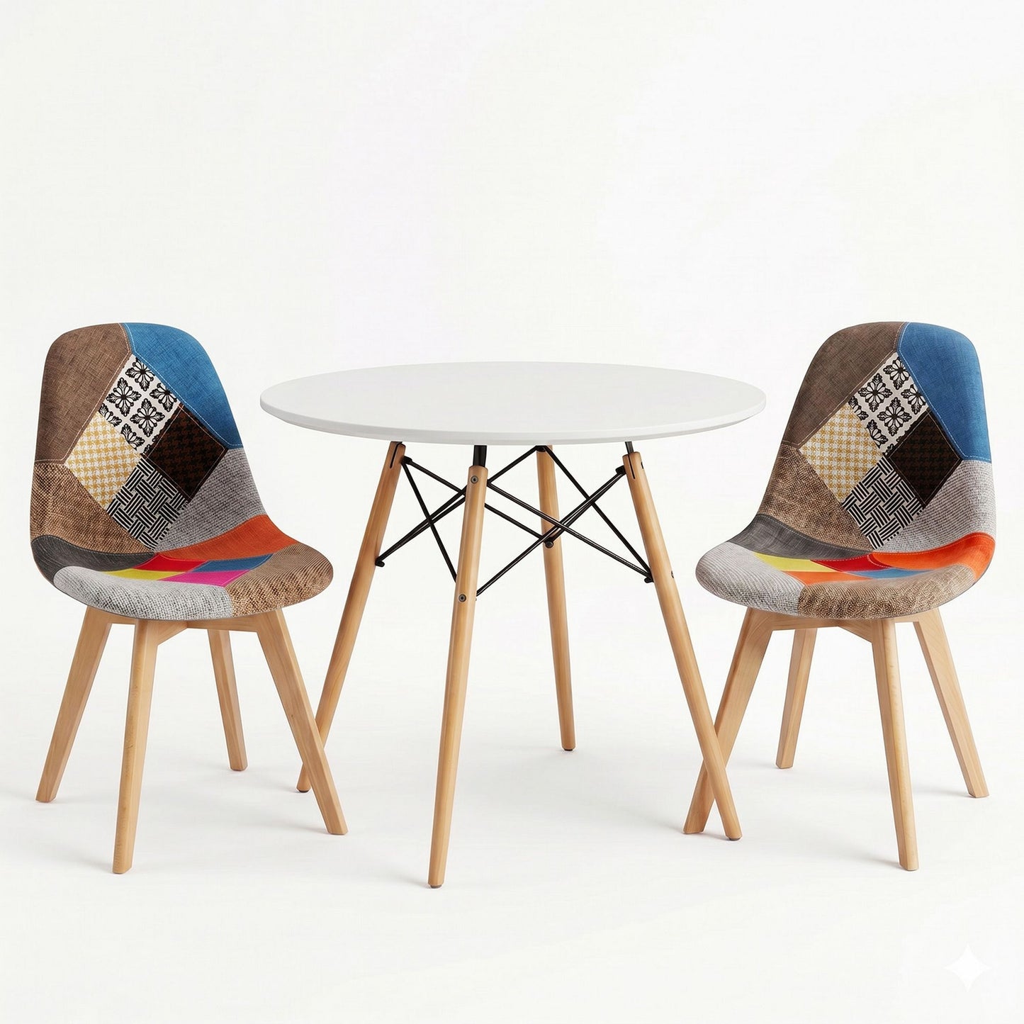 3-Piece Tizia White Dining Table & Chair Set Round
