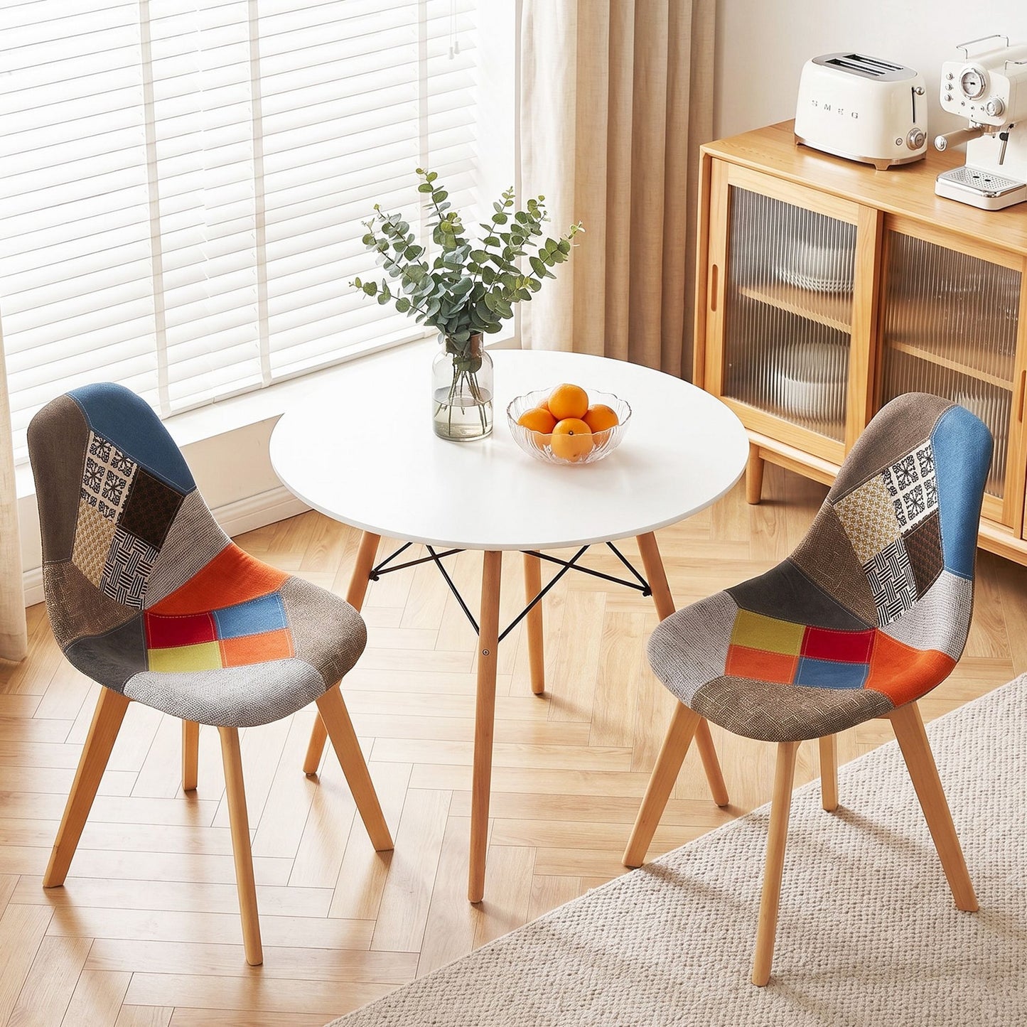 3-Piece Tizia White Dining Table & Chair Set Round