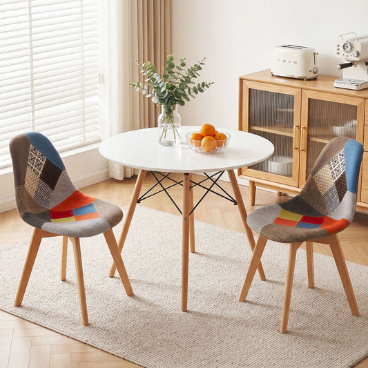 3-Piece Tizia White Dining Table & Chair Set Round