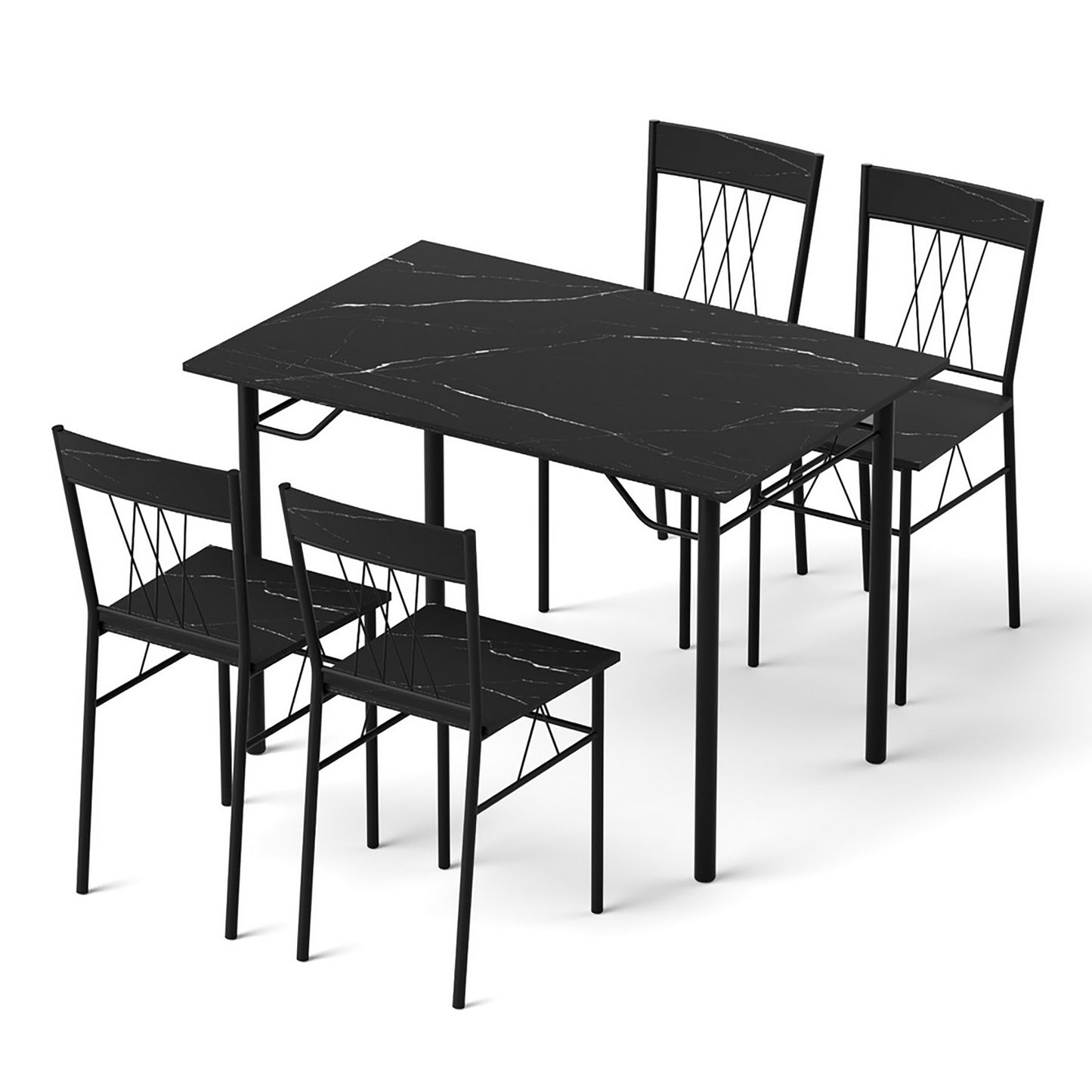 5-Piece Eglea Black Dining Table & Chair Set Compact Kitchen Furniture Marble