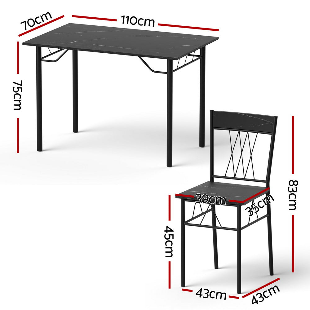 5-Piece Eglea Black Dining Table & Chair Set Compact Kitchen Furniture Marble
