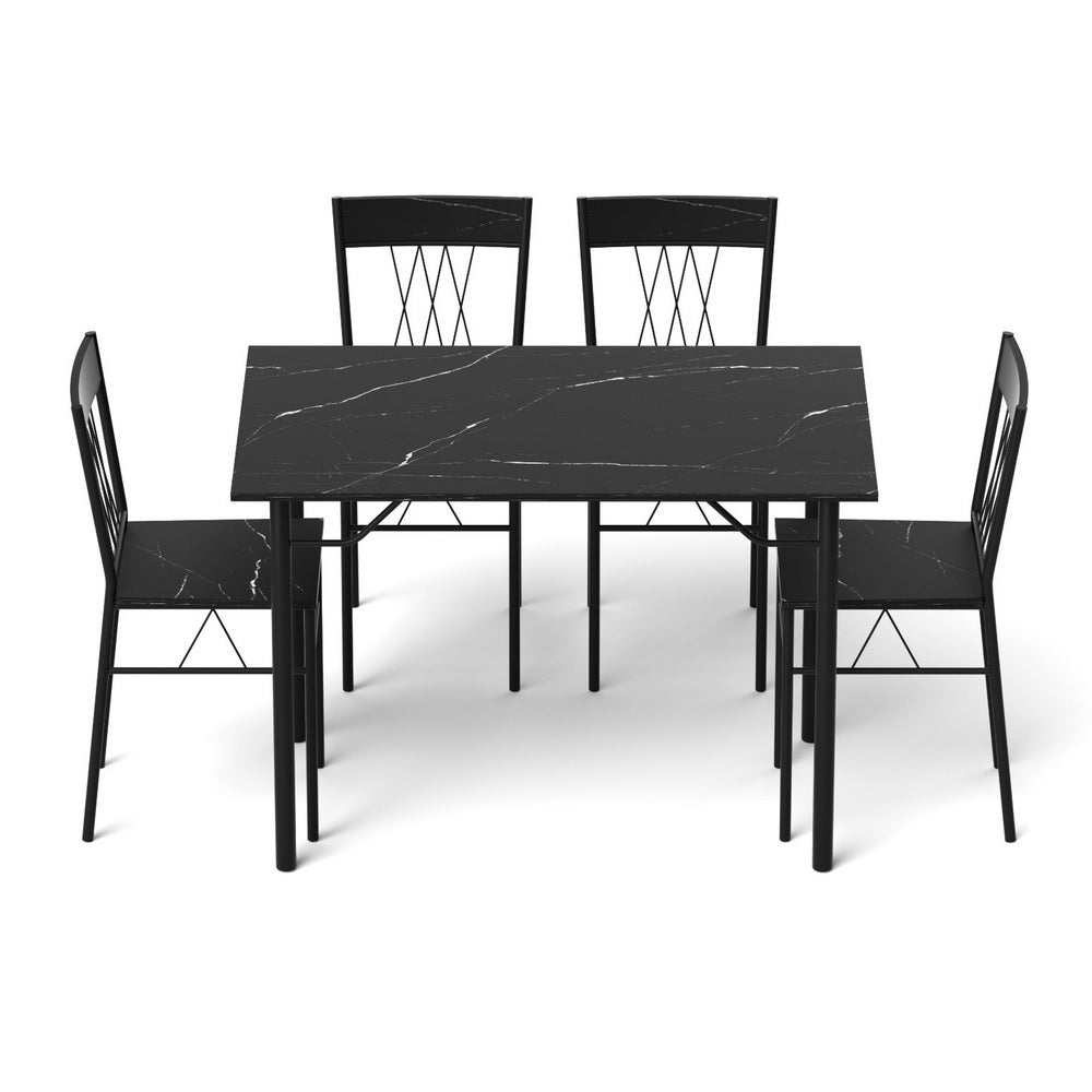 5-Piece Eglea Black Dining Table & Chair Set Compact Kitchen Furniture Marble
