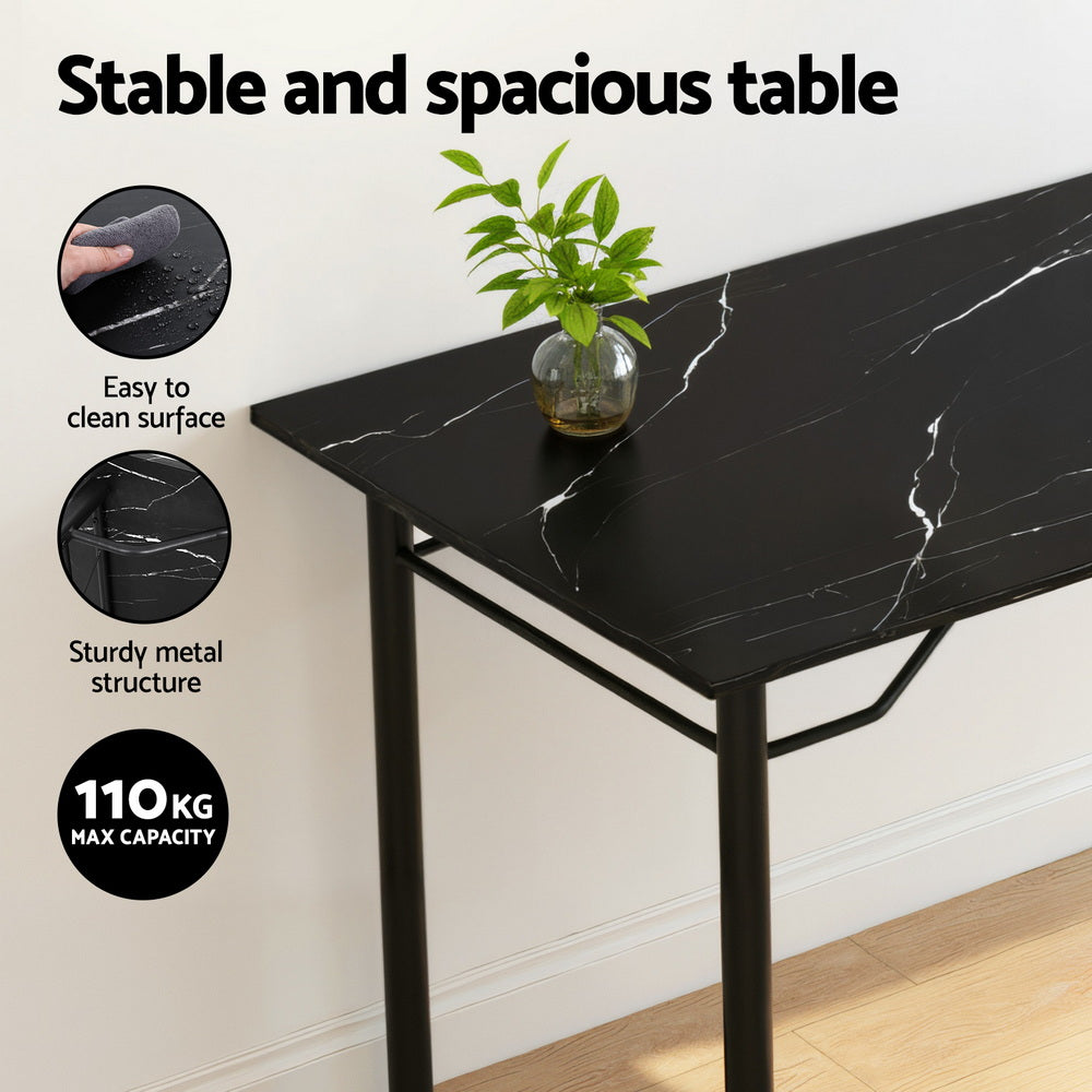 5-Piece Eglea Black Dining Table & Chair Set Compact Kitchen Furniture Marble