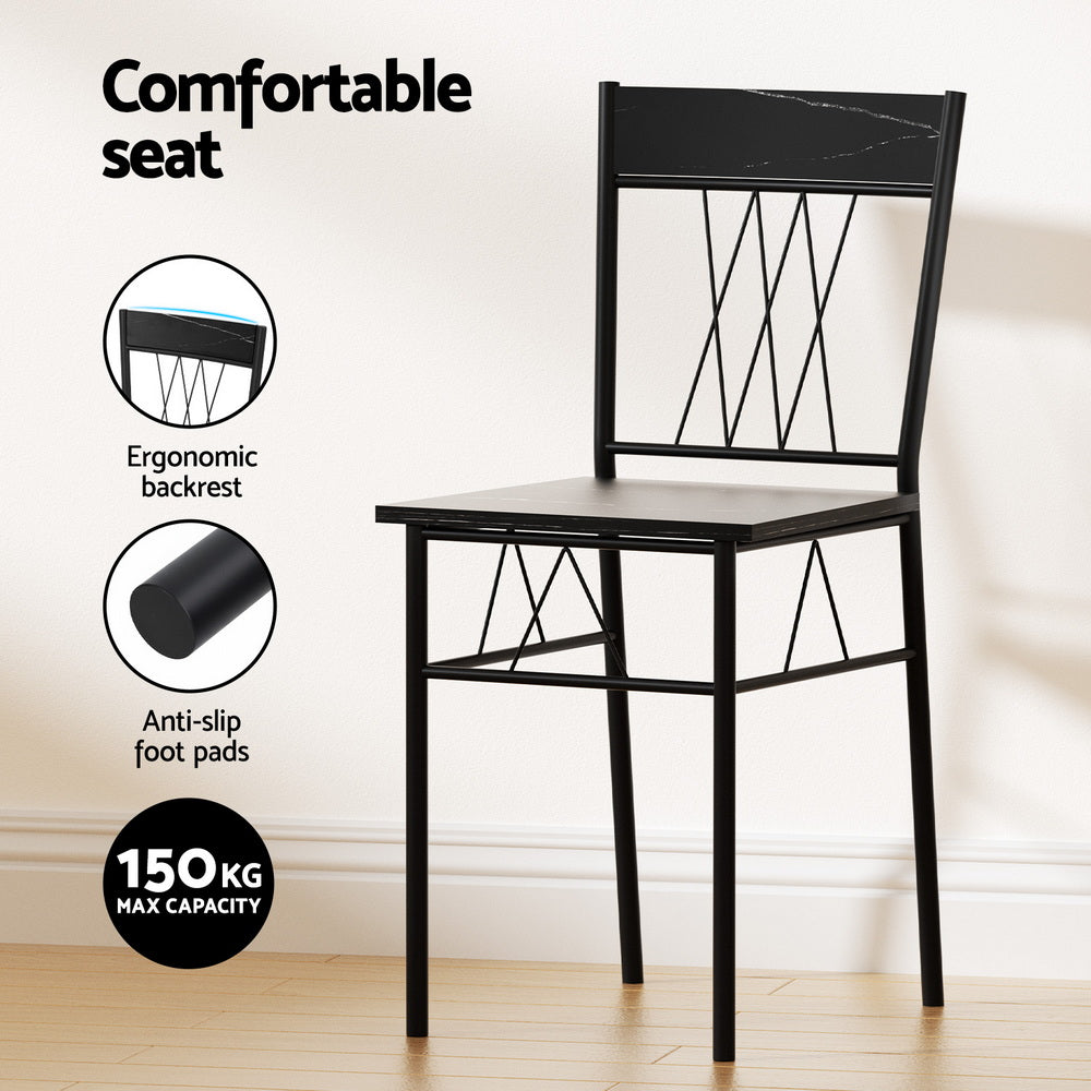 5-Piece Eglea Black Dining Table & Chair Set Compact Kitchen Furniture Marble