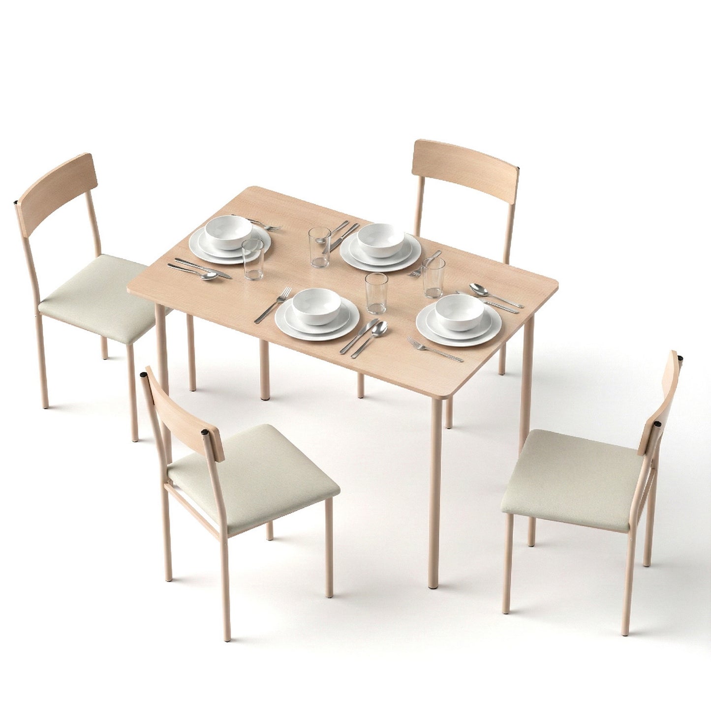 5-Piece Neria Beige Dining Table & Chair Set Compact Kitchen Furniture Natural