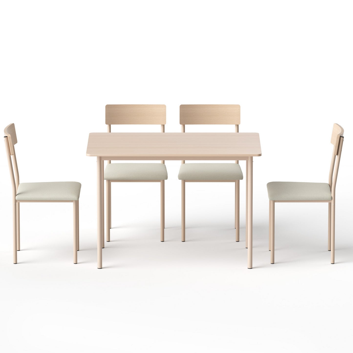 5-Piece Neria Beige Dining Table & Chair Set Compact Kitchen Furniture Natural