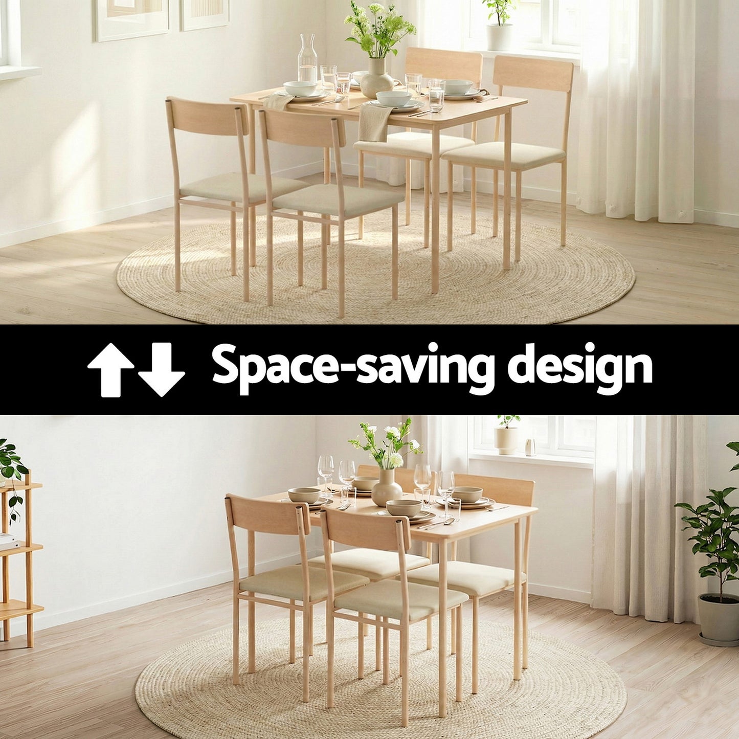 5-Piece Neria Beige Dining Table & Chair Set Compact Kitchen Furniture Natural