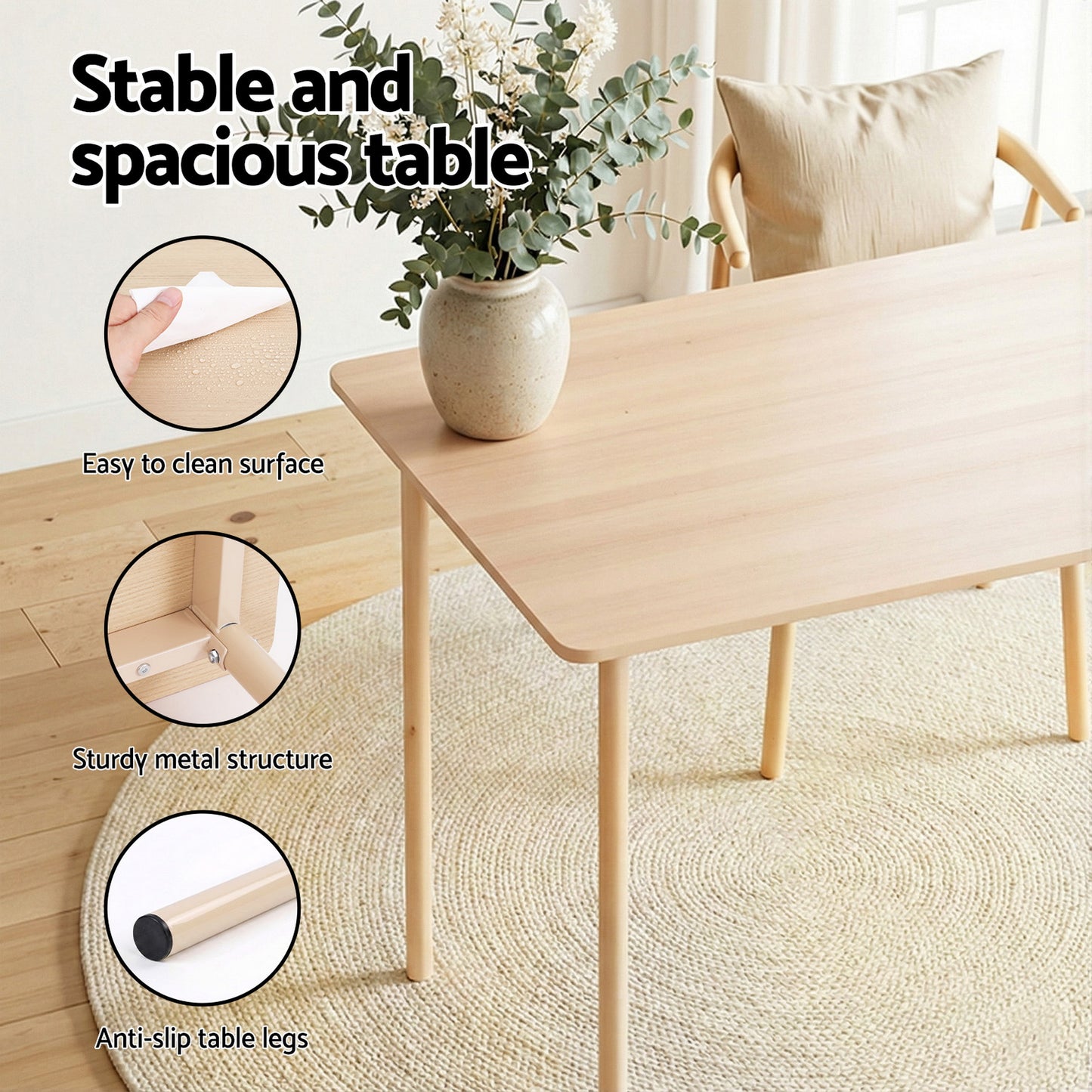 5-Piece Neria Beige Dining Table & Chair Set Compact Kitchen Furniture Natural
