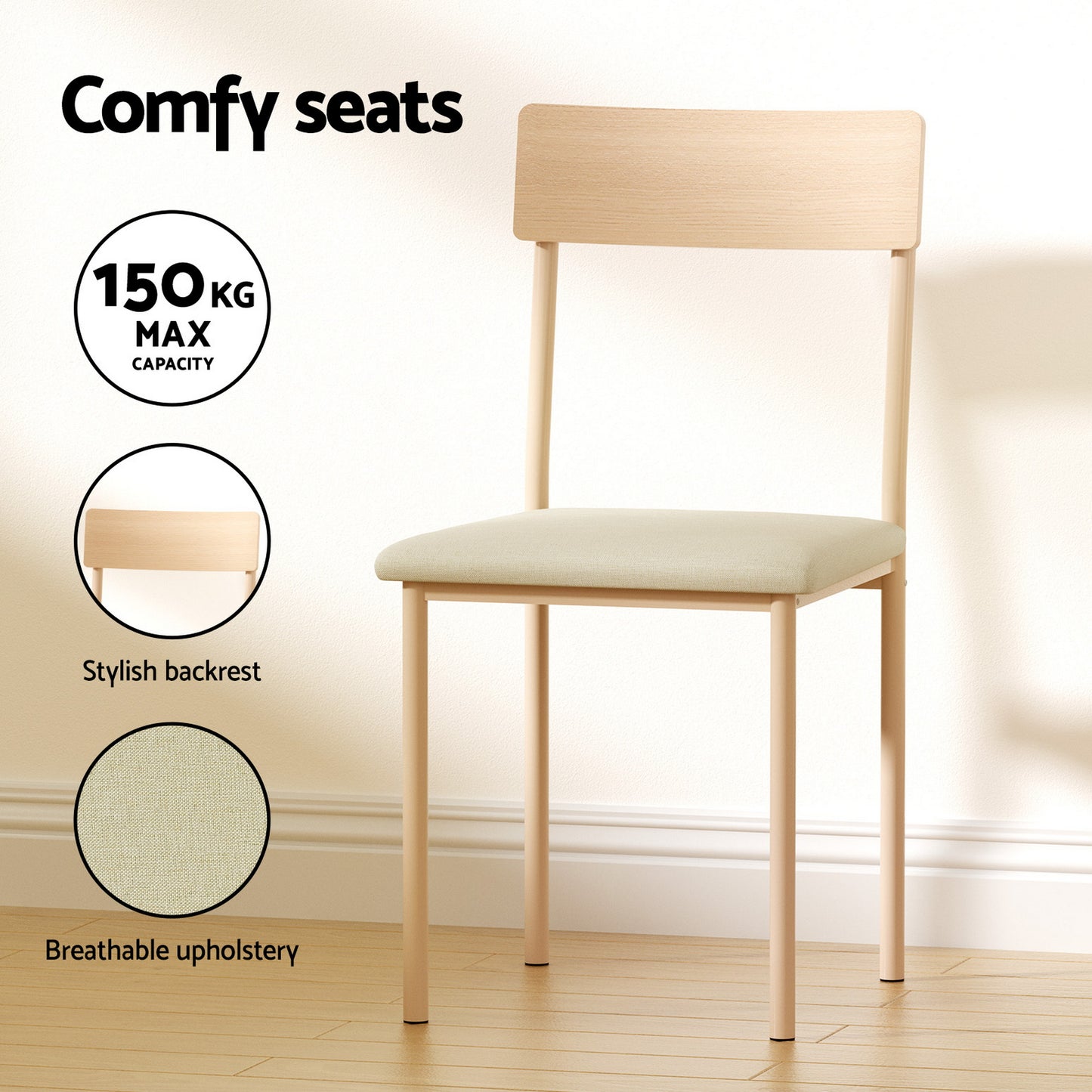 5-Piece Neria Beige Dining Table & Chair Set Compact Kitchen Furniture Natural