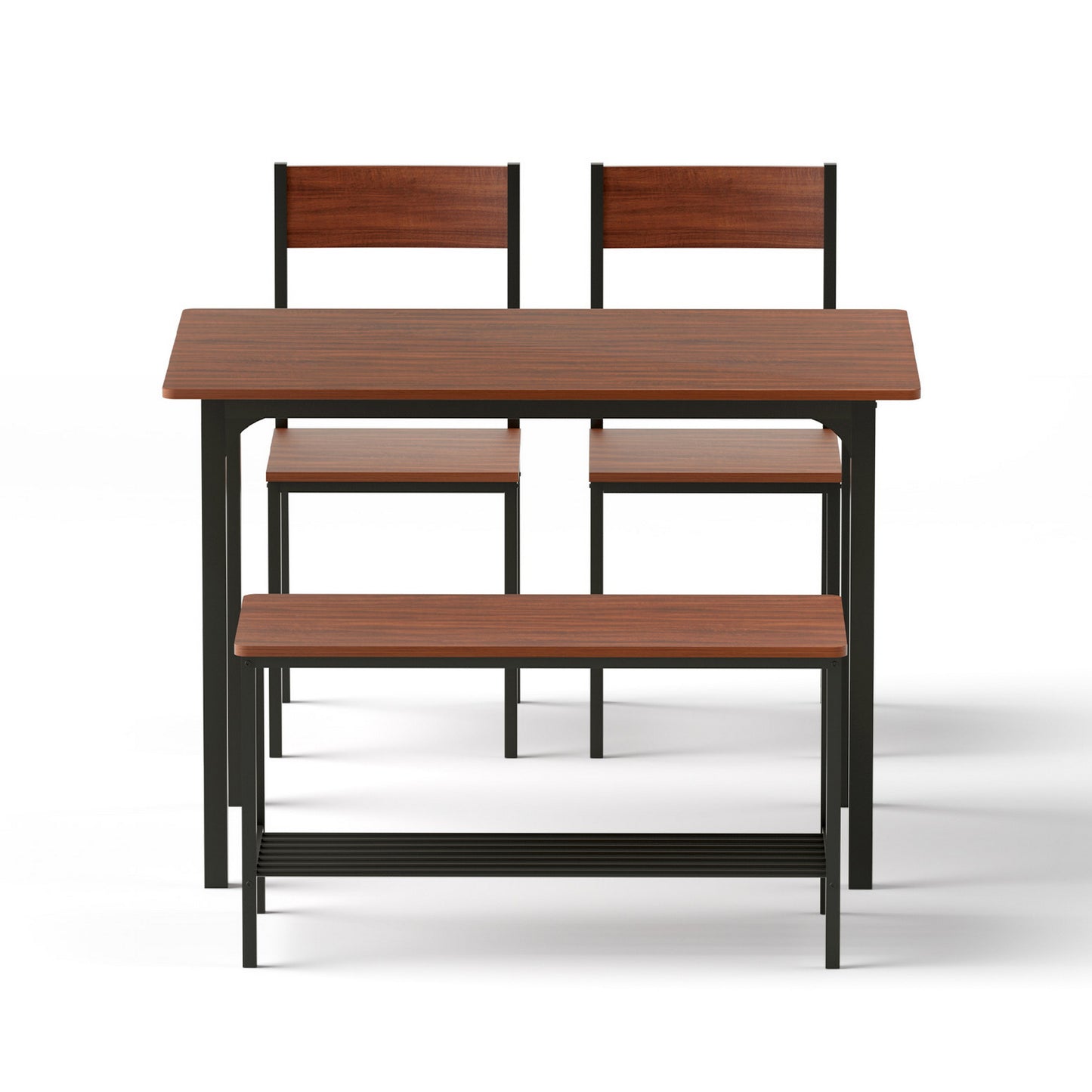 4-Piece Gilda Walnut Dining Table & Chair Set Storage Bench Kitchen Furniture