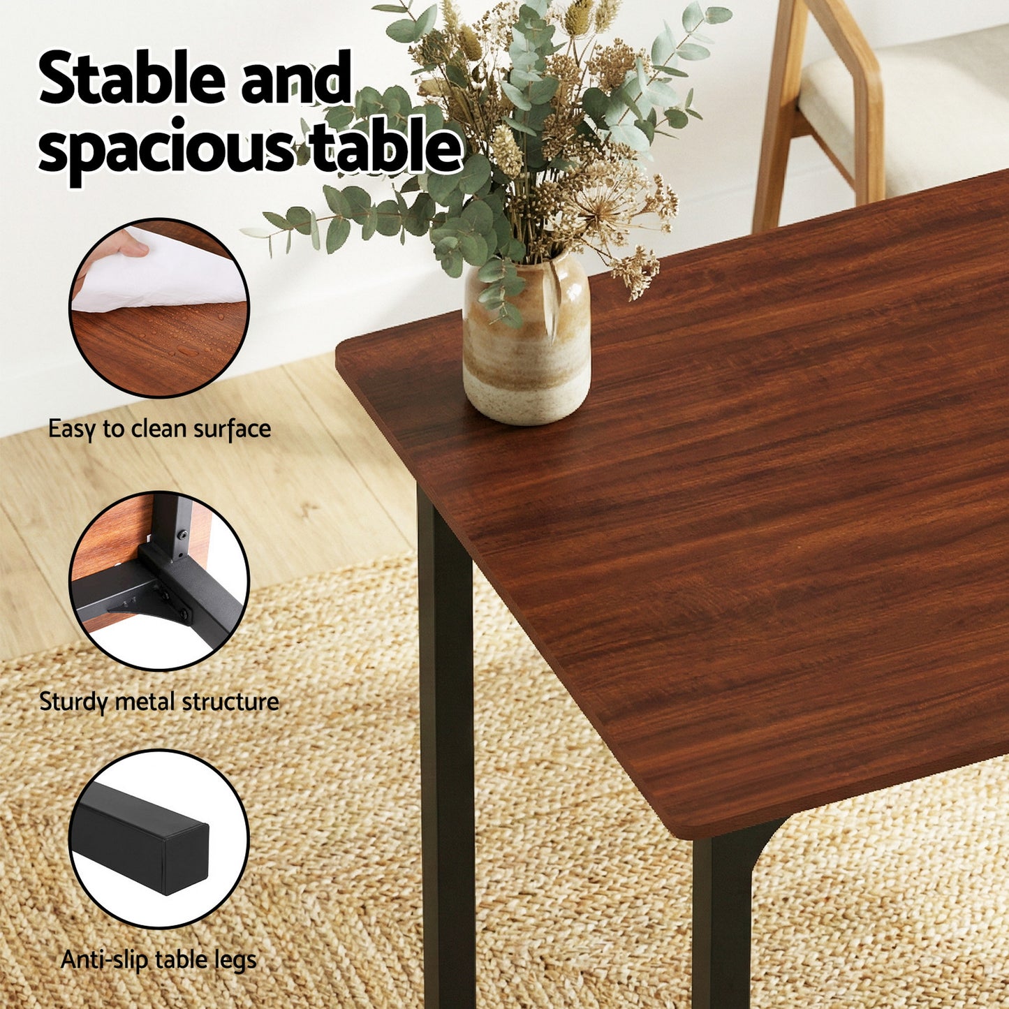 4-Piece Gilda Walnut Dining Table & Chair Set Storage Bench Kitchen Furniture