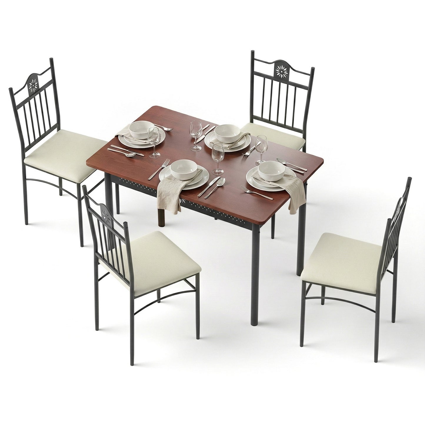 5-Piece Amata Dining Table & Chair Set Compact Kitchen Furniture Upholstered