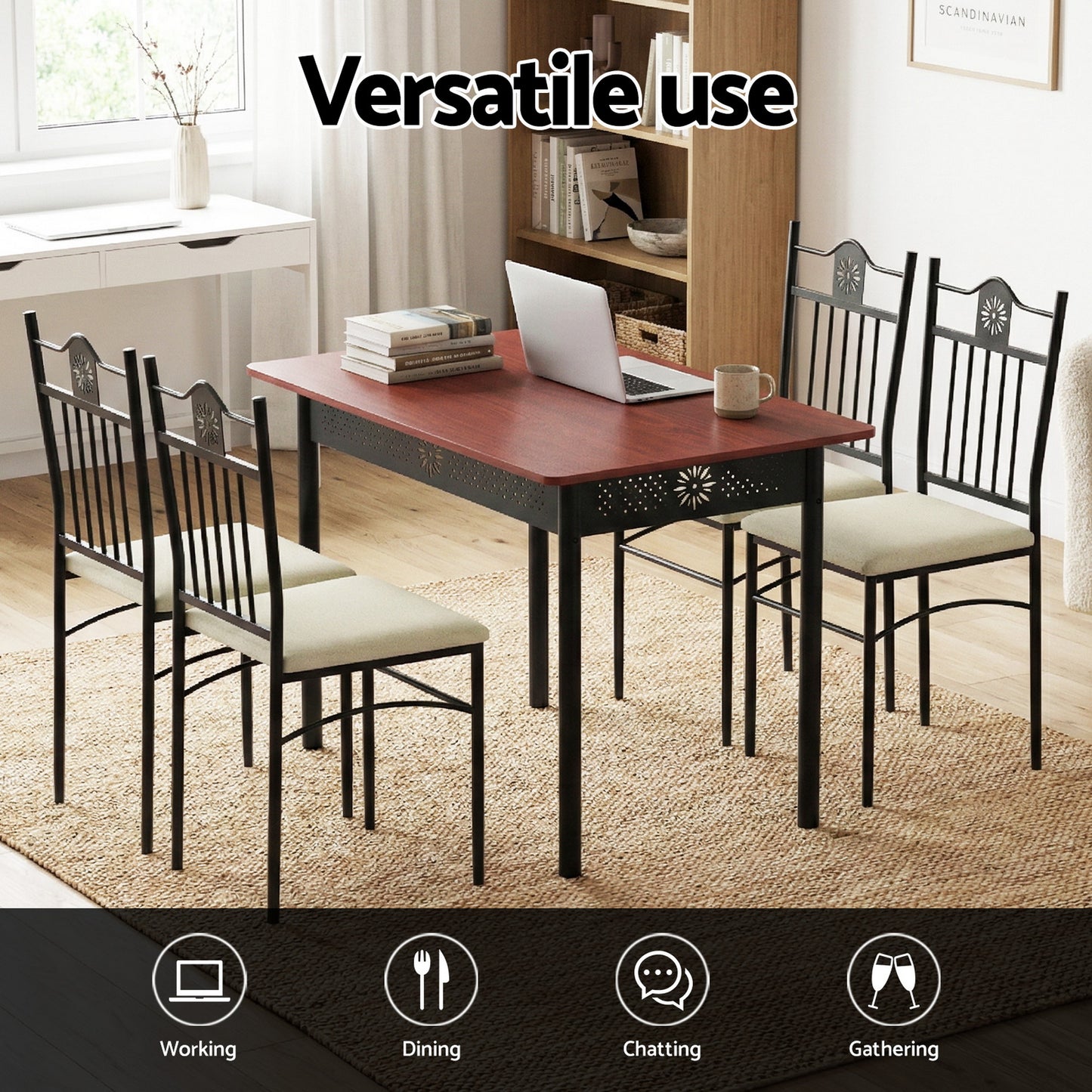 5-Piece Amata Dining Table & Chair Set Compact Kitchen Furniture Upholstered