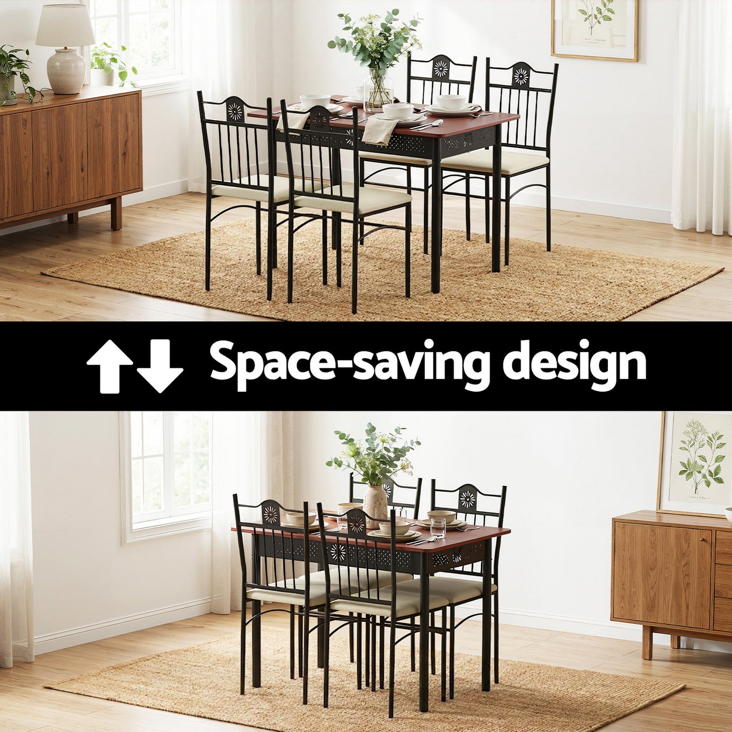 5-Piece Amata Dining Table & Chair Set Compact Kitchen Furniture Upholstered