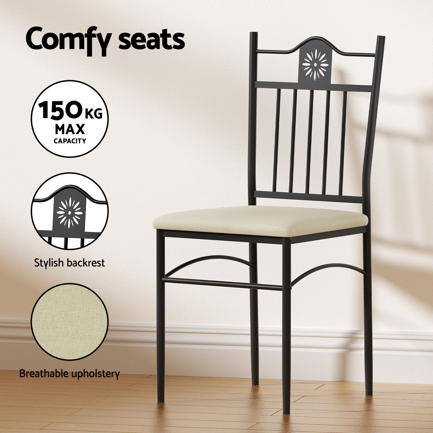 5-Piece Amata Dining Table & Chair Set Compact Kitchen Furniture Upholstered