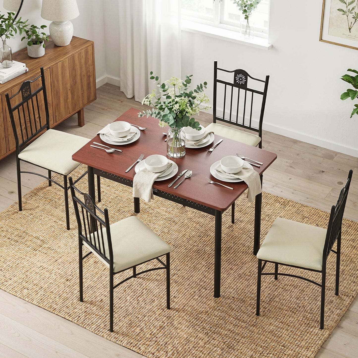 5-Piece Amata Dining Table & Chair Set Compact Kitchen Furniture Upholstered