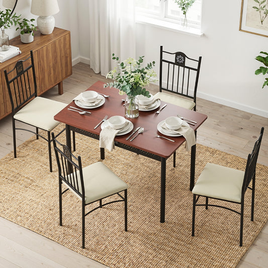 5-Piece Amata Dining Table & Chair Set Compact Kitchen Furniture Upholstered