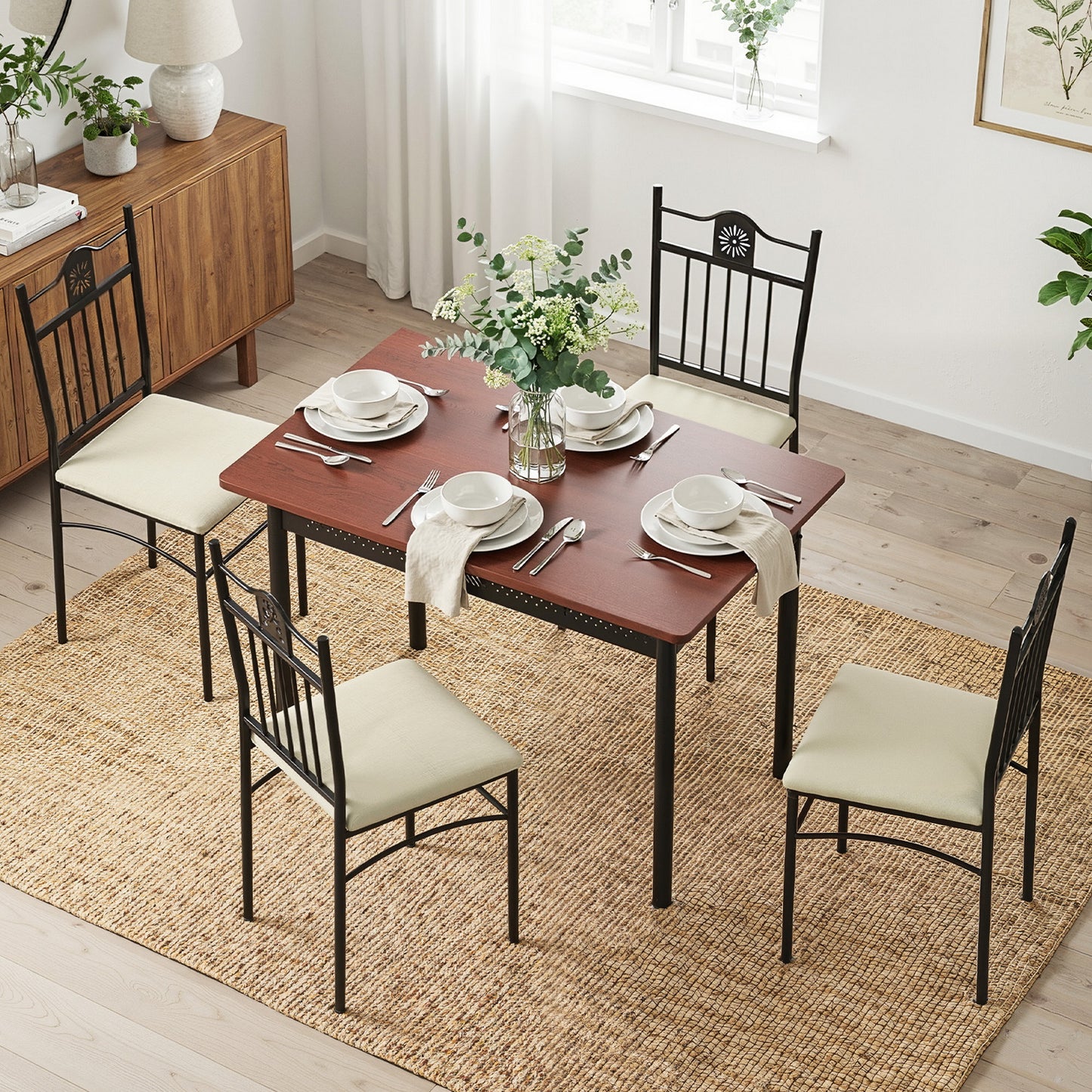 5-Piece Amata Dining Table & Chair Set Compact Kitchen Furniture Upholstered
