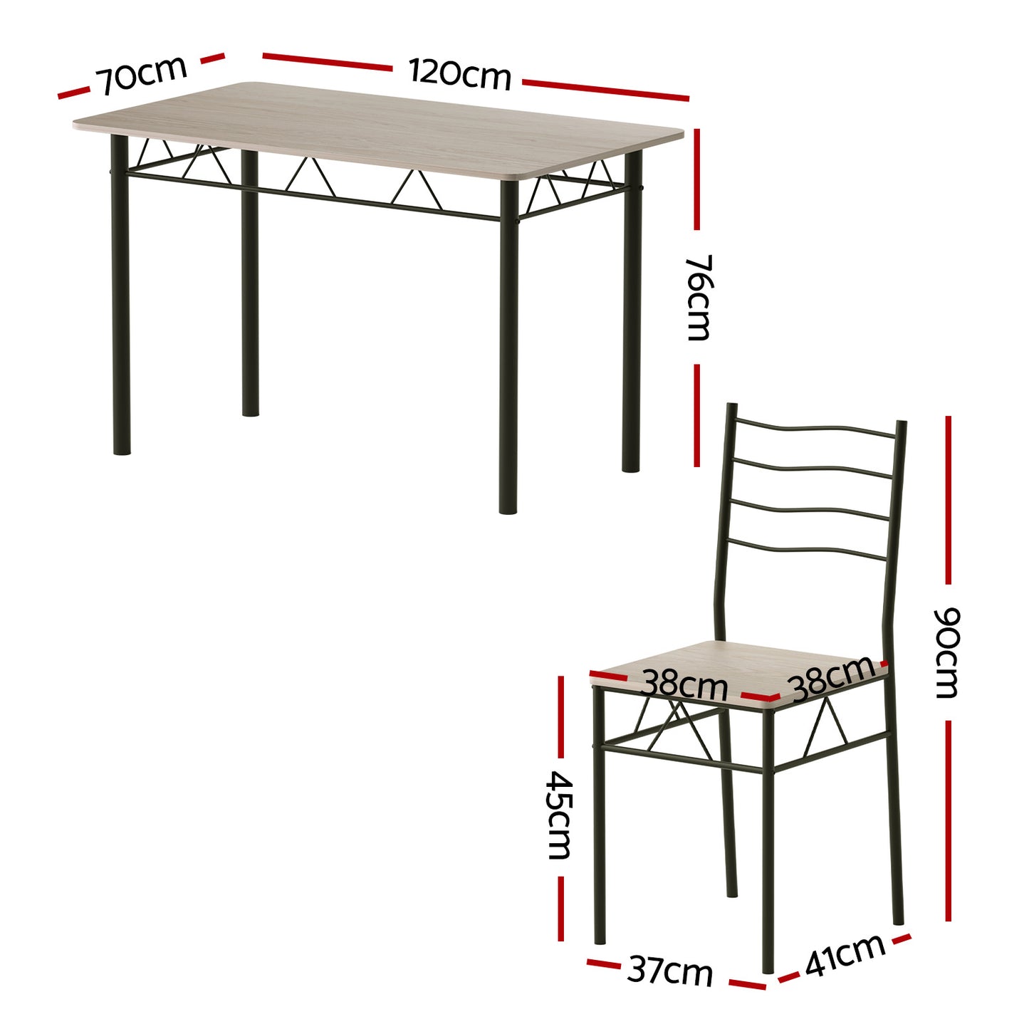 5-Piece Fiama Oak Dining Table & Chair Set Compact Kitchen Furniture Modern