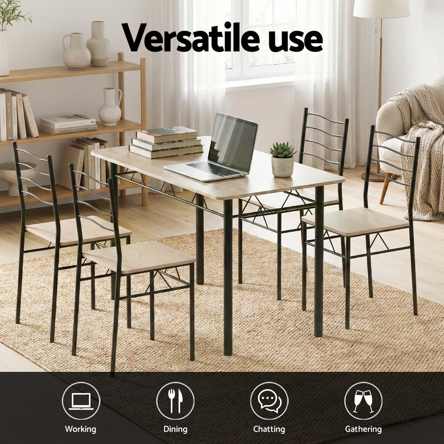 5-Piece Fiama Oak Dining Table & Chair Set Compact Kitchen Furniture Modern