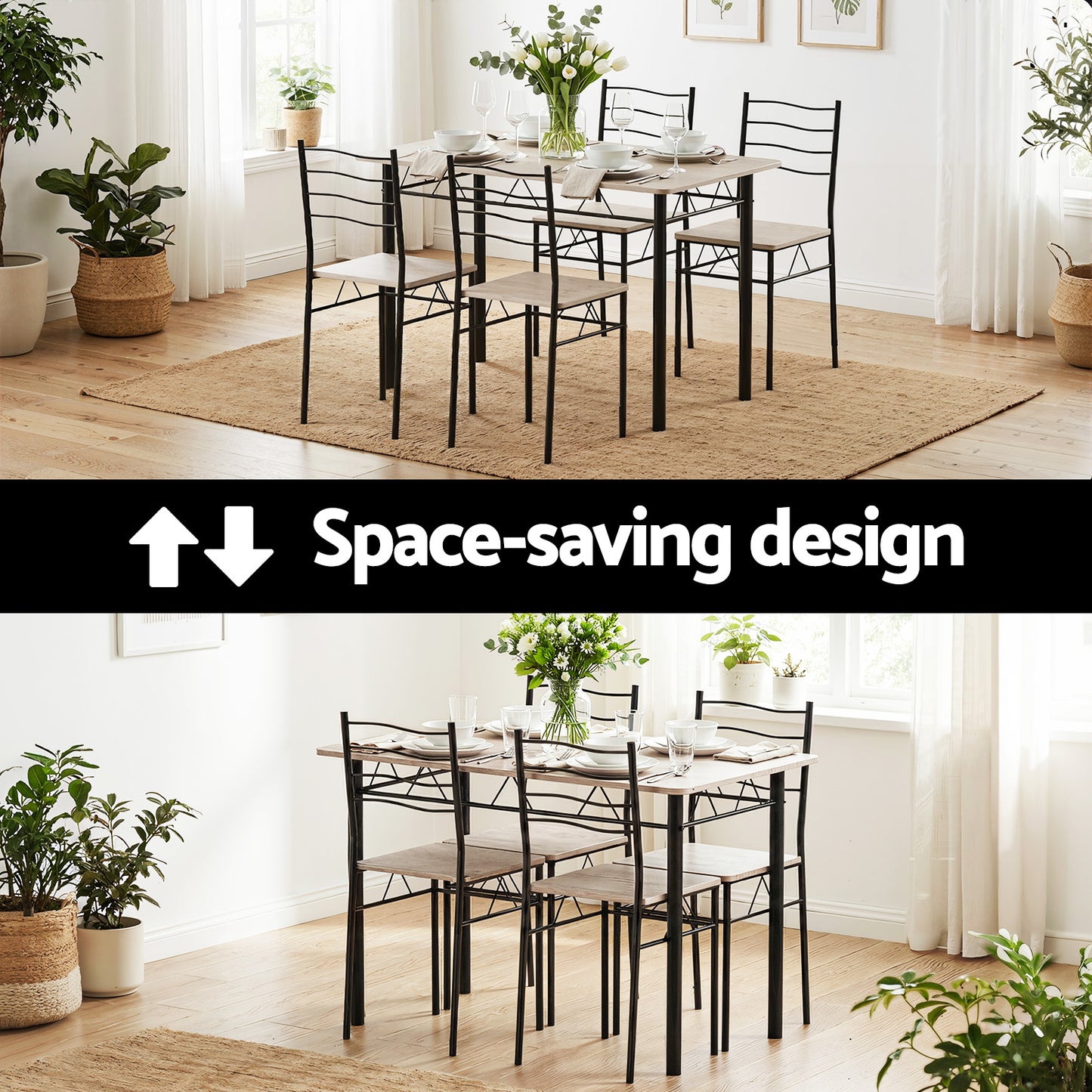 5-Piece Fiama Oak Dining Table & Chair Set Compact Kitchen Furniture Modern
