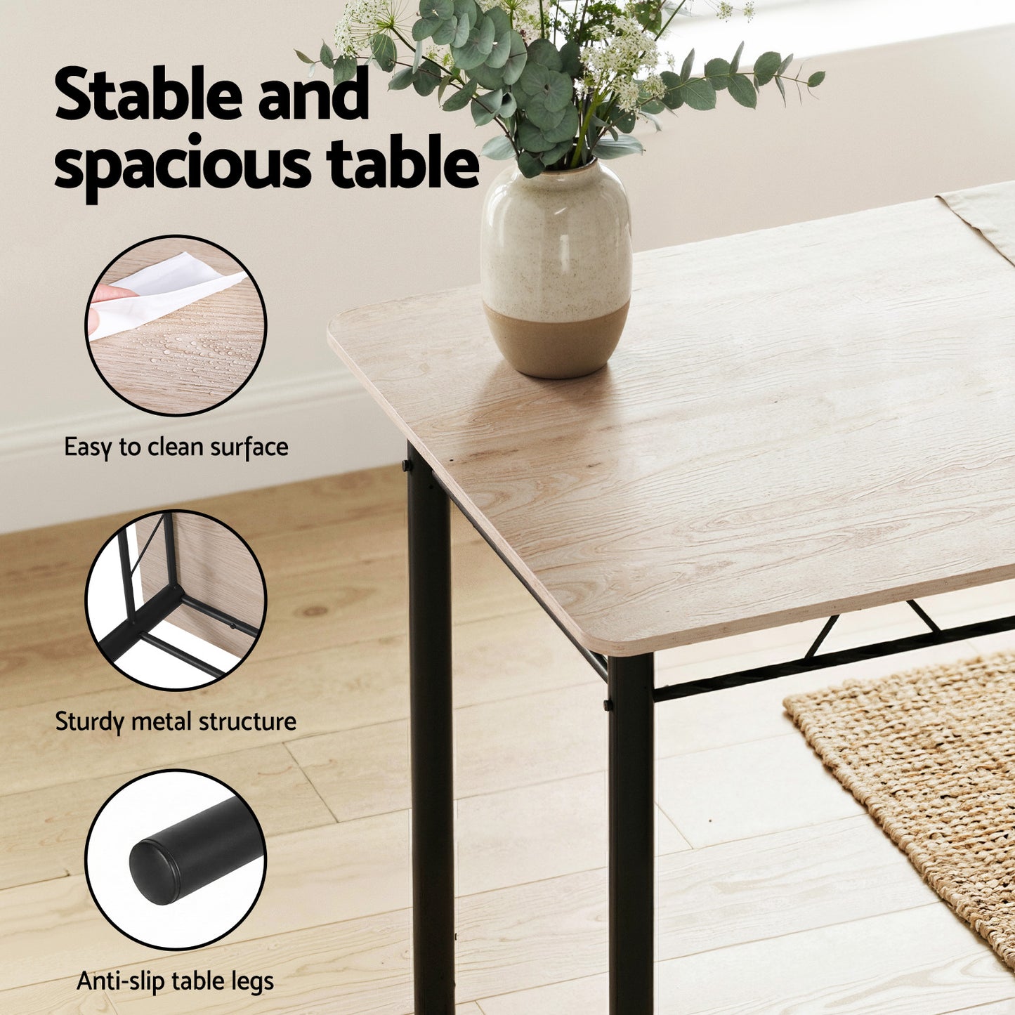 5-Piece Fiama Oak Dining Table & Chair Set Compact Kitchen Furniture Modern