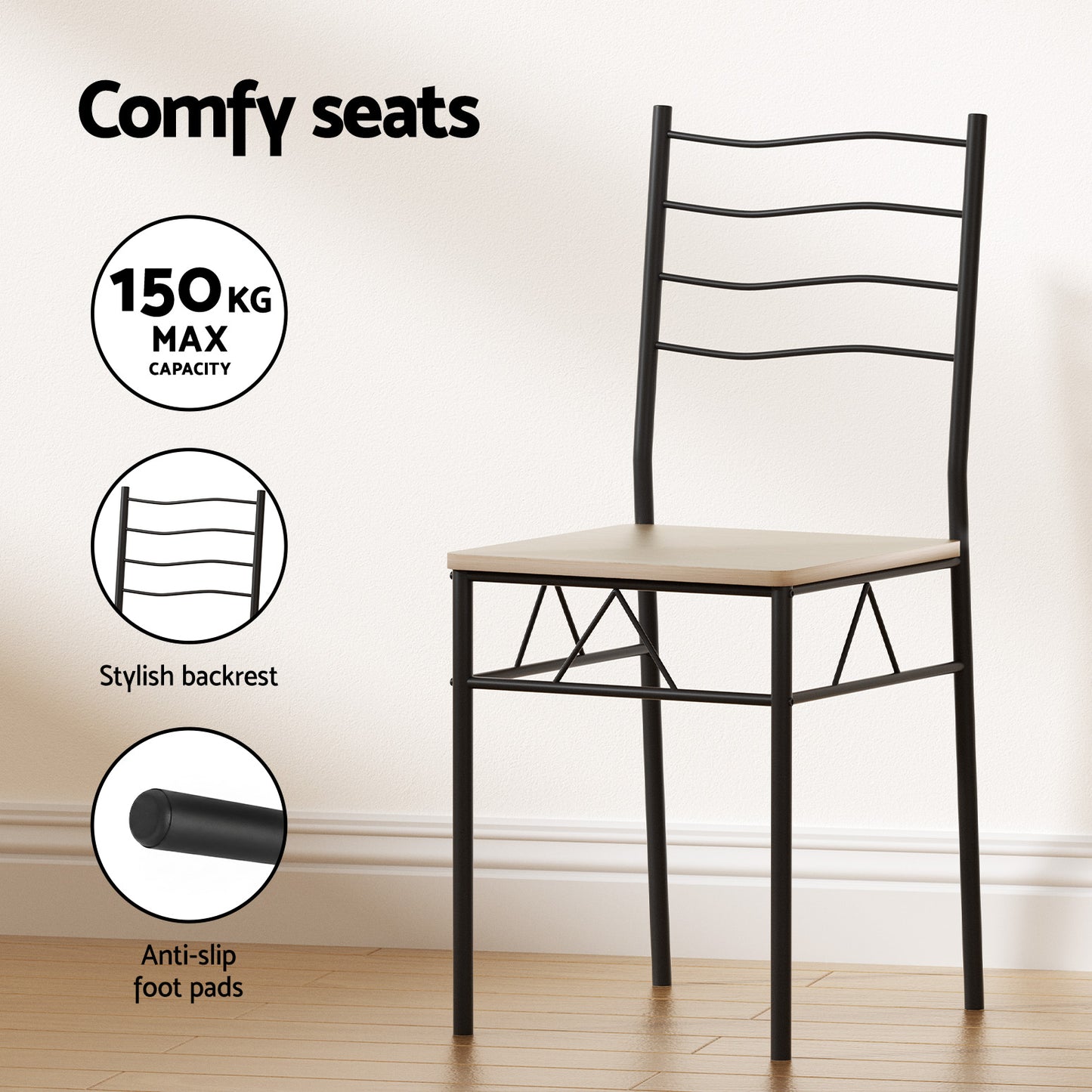 5-Piece Fiama Oak Dining Table & Chair Set Compact Kitchen Furniture Modern