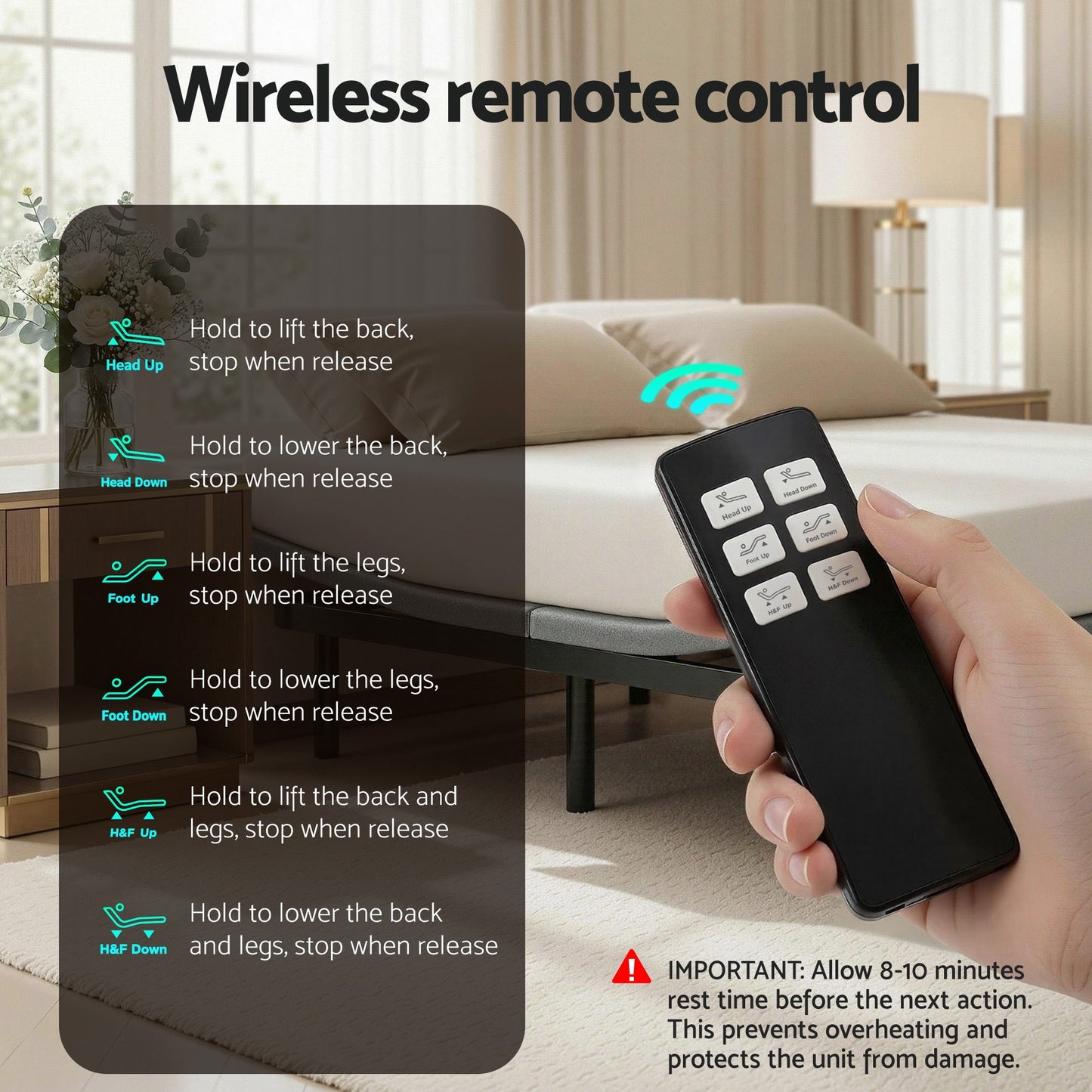 Velune Electric Bed Frame Wireless Remote Control Zero Gravity - Black King