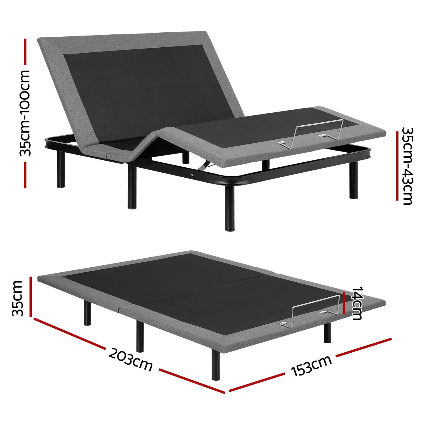 Velune Electric Bed Frame Wireless Remote Control Zero Gravity - Black Queen