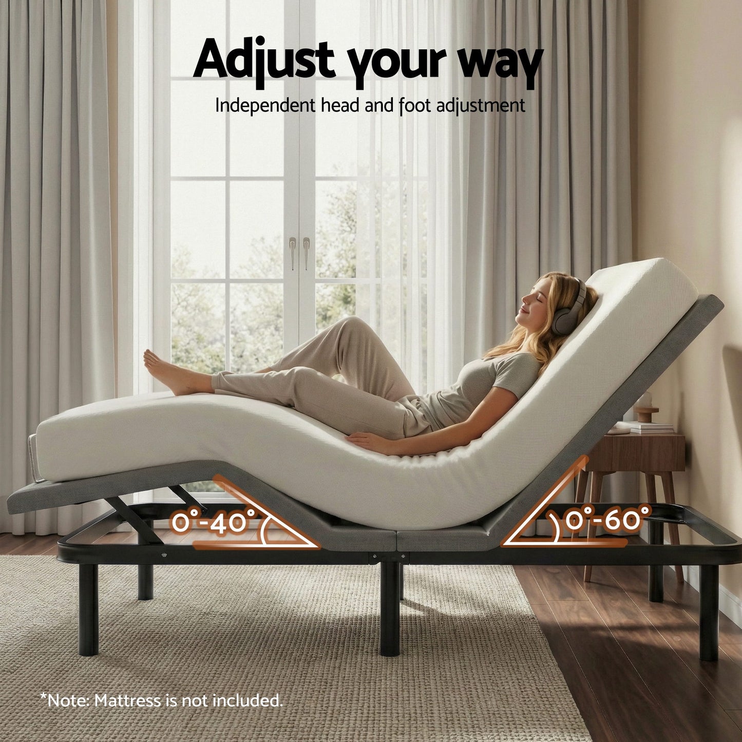 Velune Electric Bed Frame Wireless Remote Control Zero Gravity - Black Queen