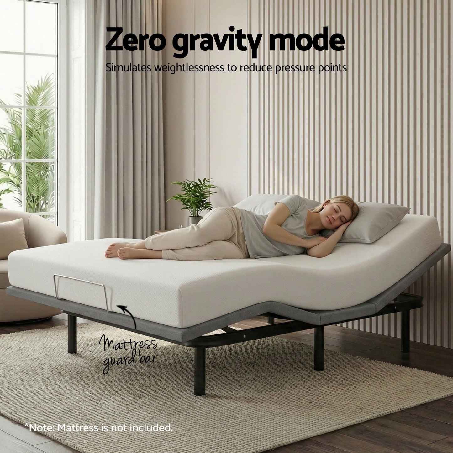 Velune Electric Bed Frame Wireless Remote Control Zero Gravity - Black Queen