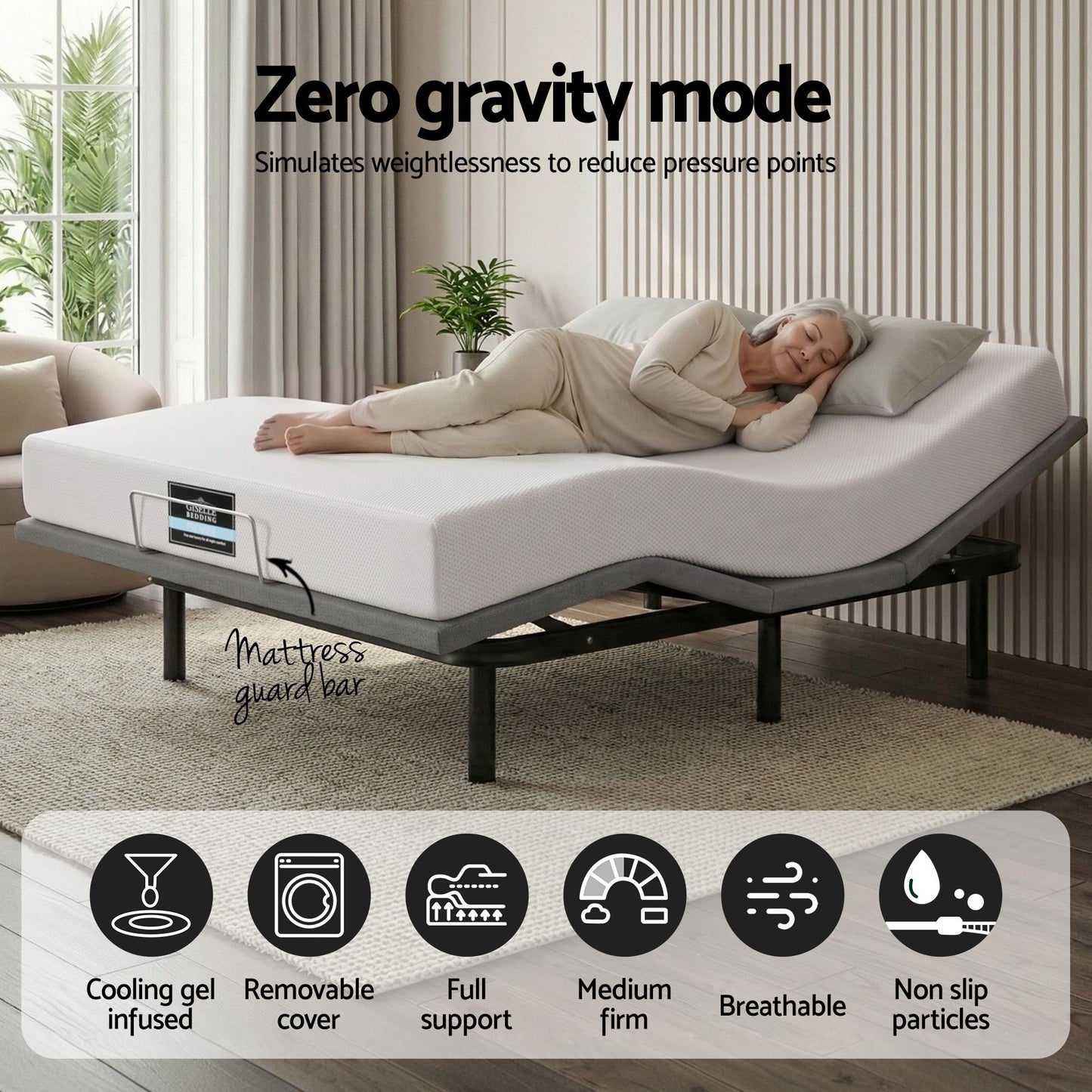 Shale Bed & Mattress Package with 20cm Mattress Mattress Adjustable Bed Base - Black King