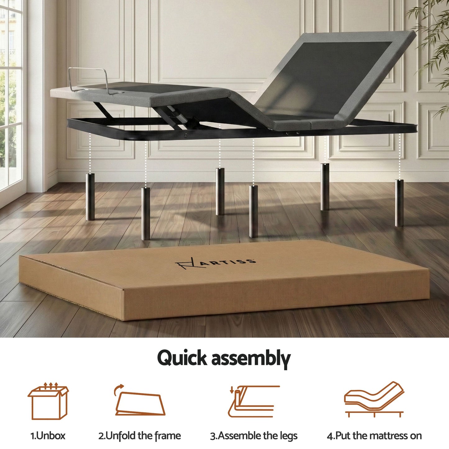 Shale Bed & Mattress Package with 20cm Mattress Mattress Adjustable Bed Base - Black King