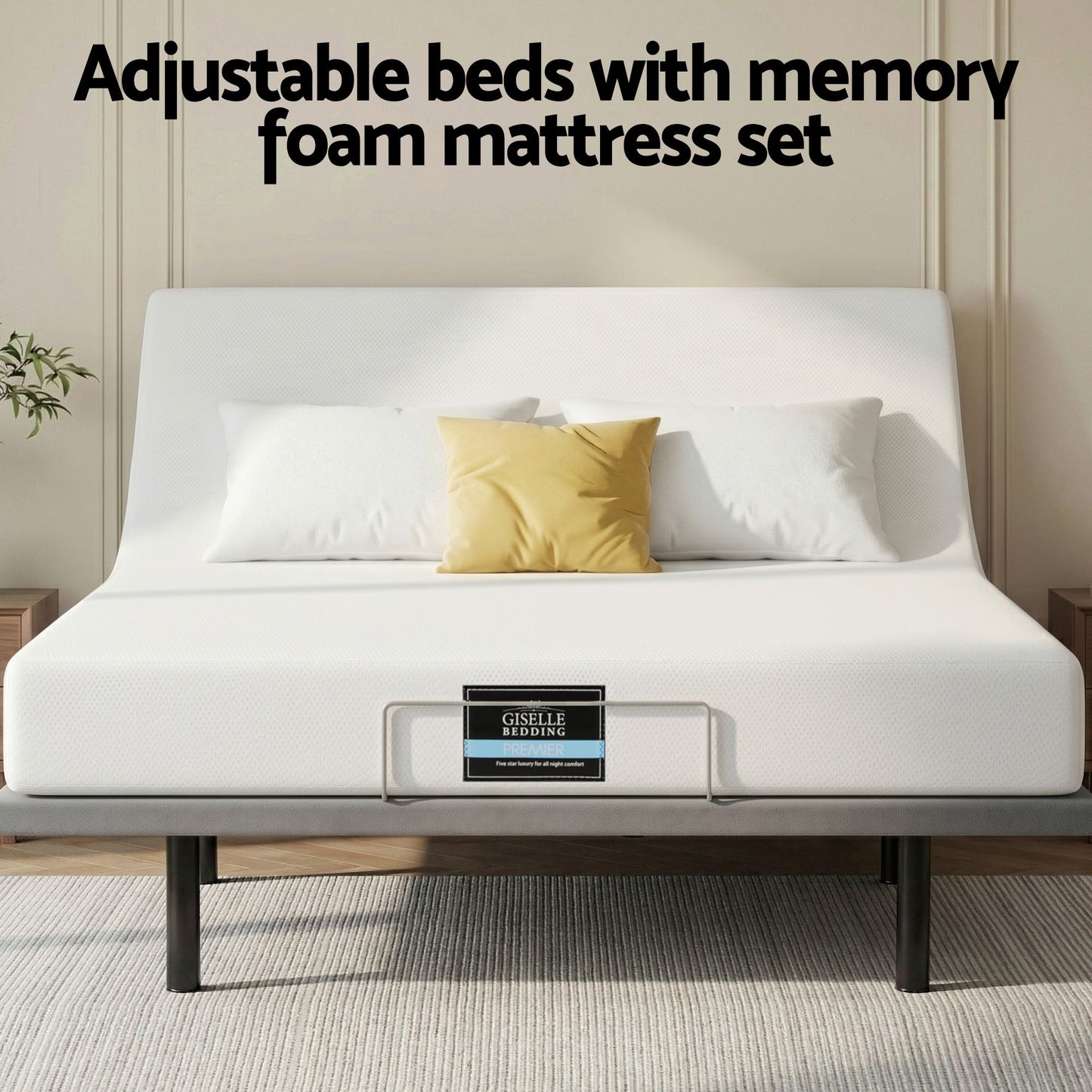 Shale Bed & Mattress Package with 20cm Mattress Mattress Adjustable Bed Base - Black King