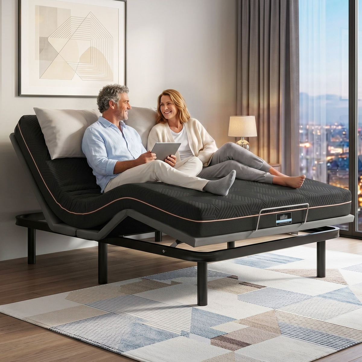 Shale Bed & Mattress Package with 18cm Mattress Mattress Adjustable Bed Base - Black Double