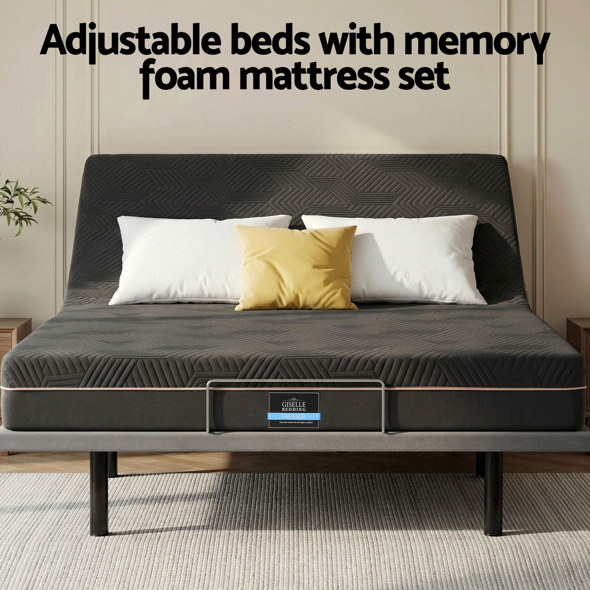 Shale Bed & Mattress Package with 18cm Mattress Mattress Adjustable Bed Base - Black Double