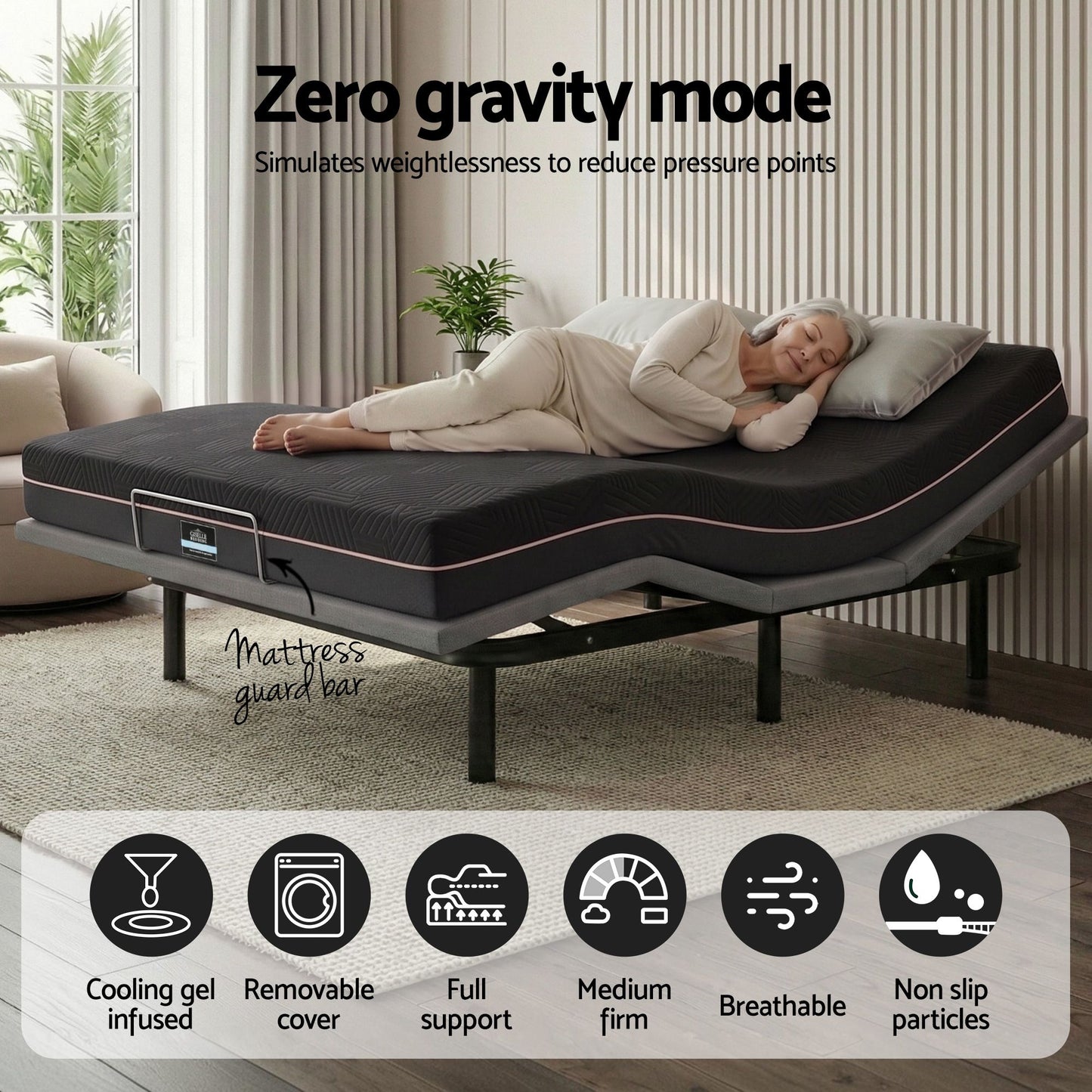 Shale Bed & Mattress Package with 18cm Mattress Mattress Adjustable Bed Base - Black King