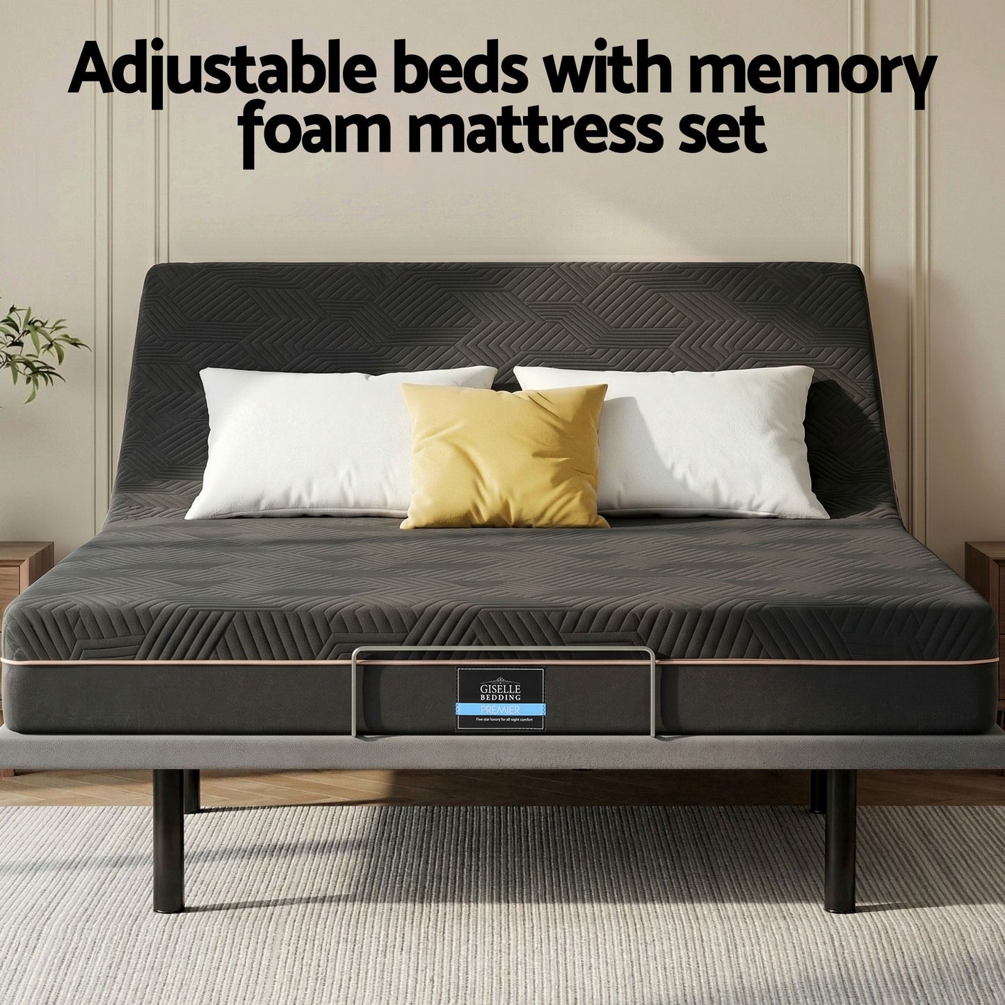 Shale Bed & Mattress Package with 18cm Mattress Mattress Adjustable Bed Base - Black King