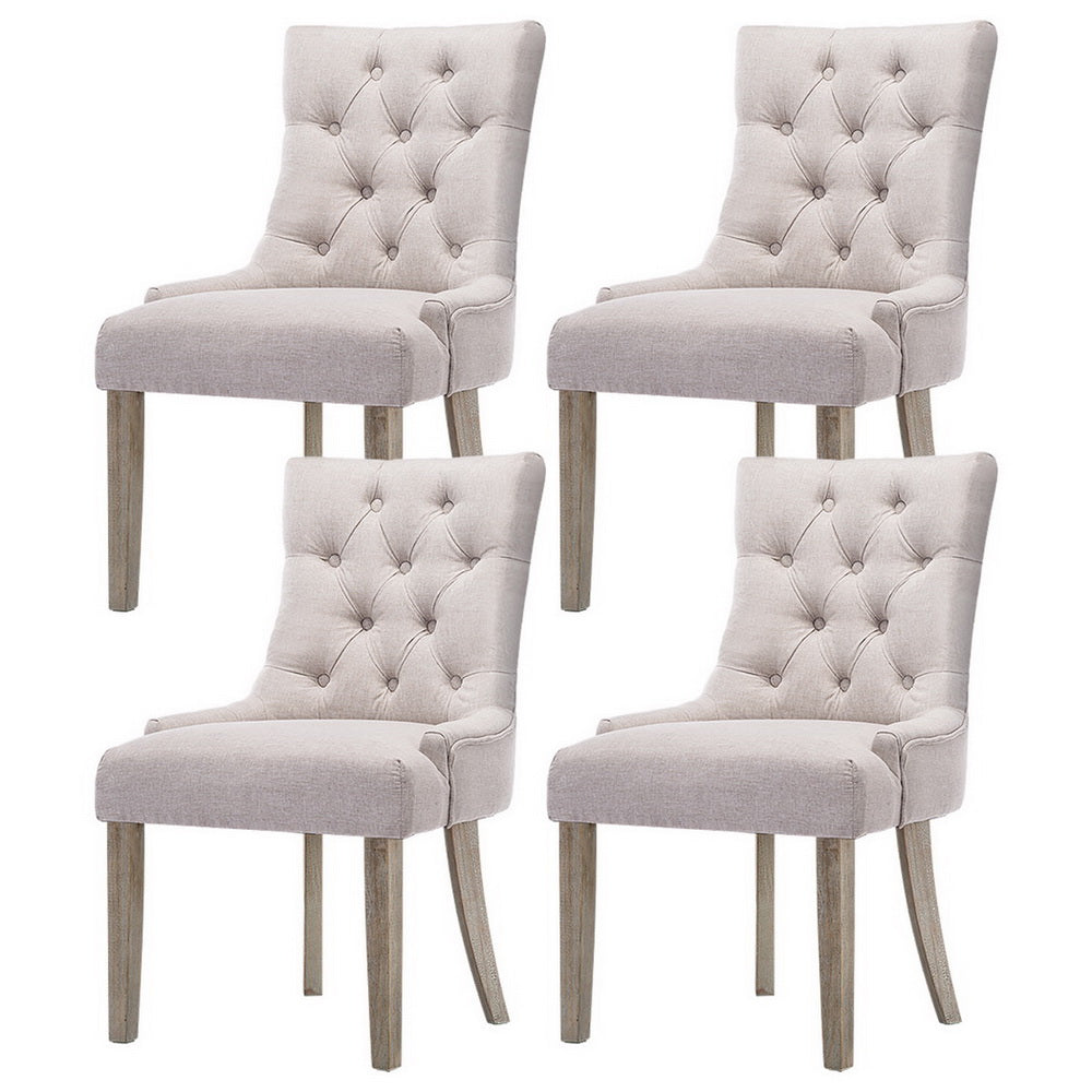 Glenys Set of 4 Dining Chairs Linen French Provincial - Beige