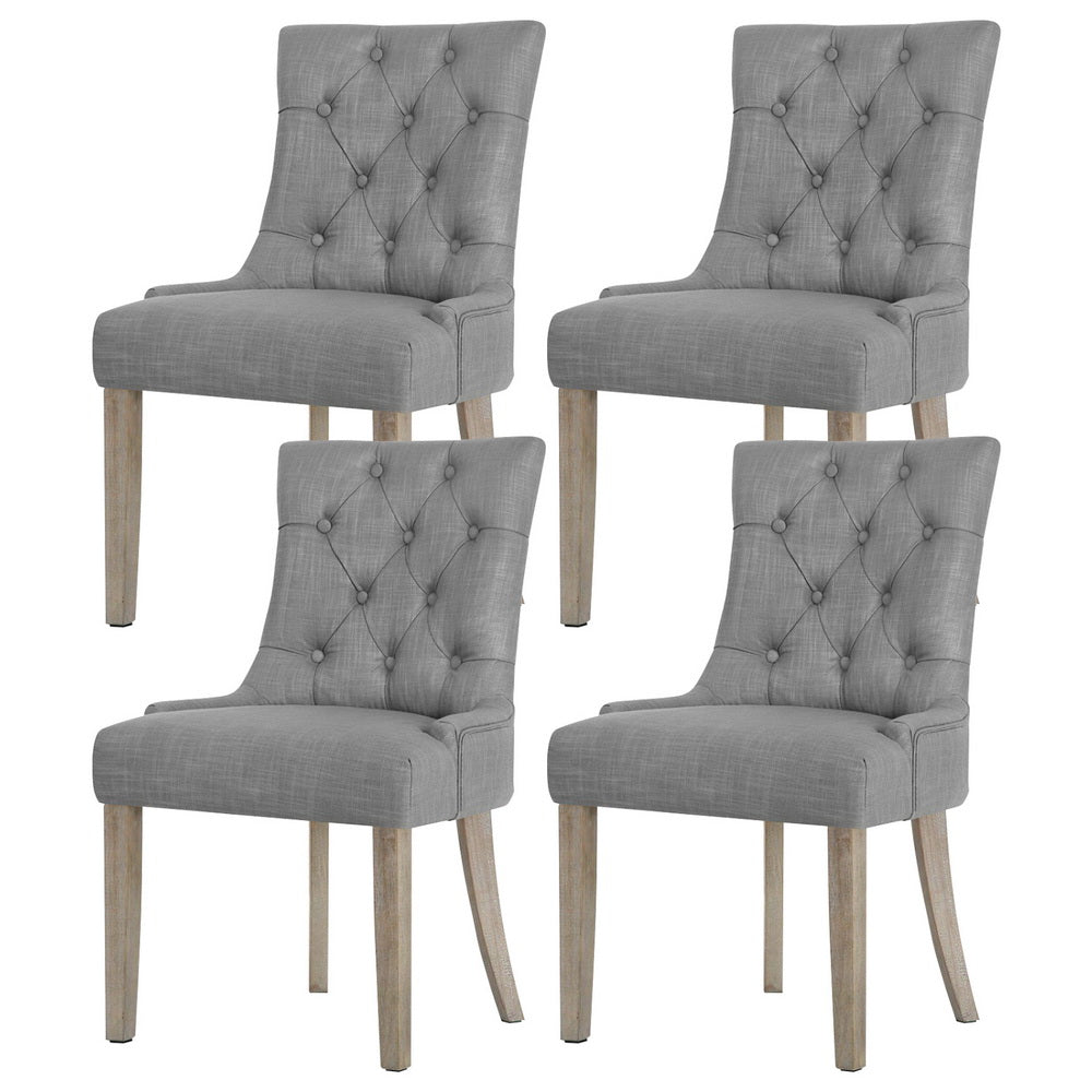 Glenys Set of 4 Dining Chairs Linen French Provincial - Grey
